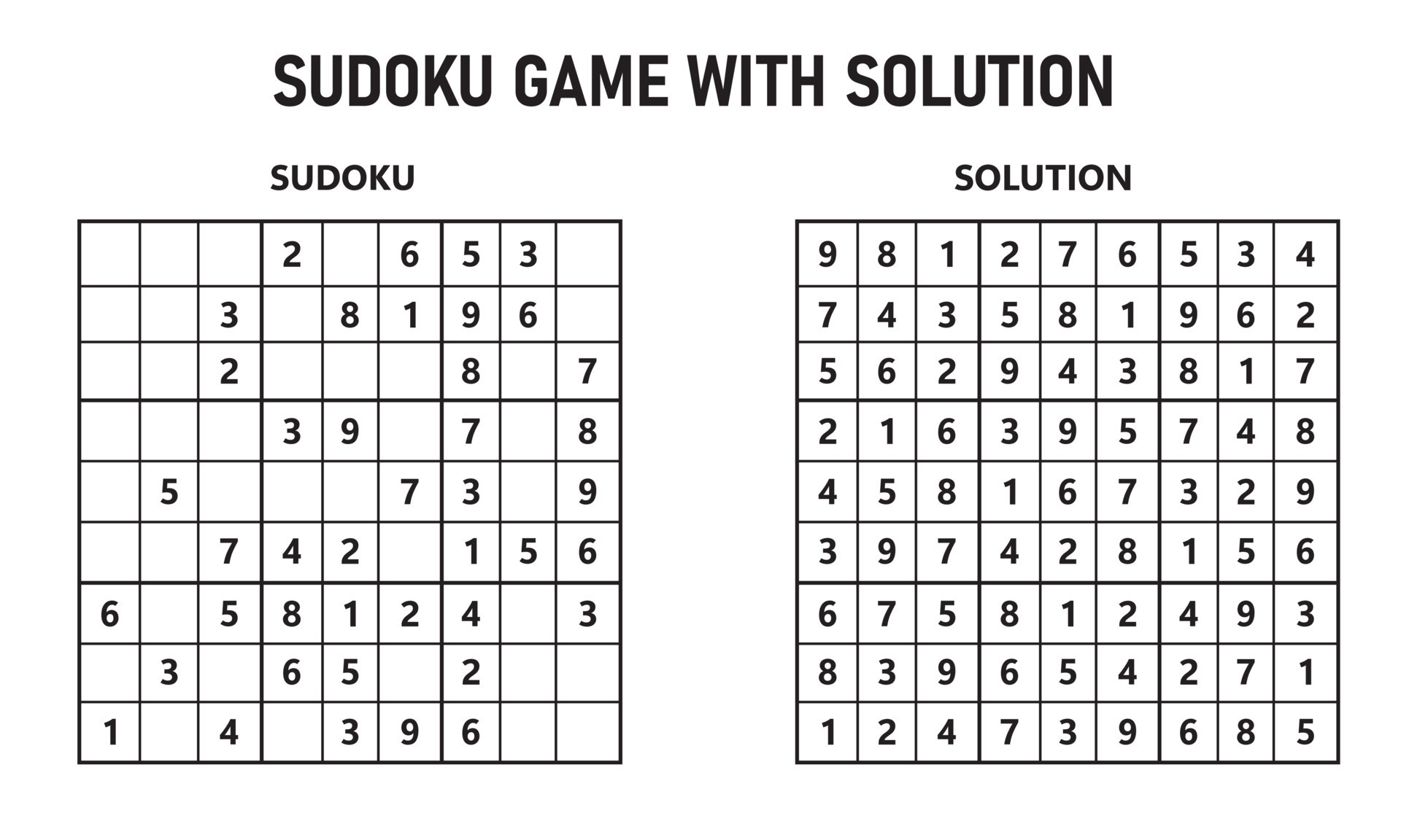 jogo sudoku com solução 15582371 Vetor no Vecteezy