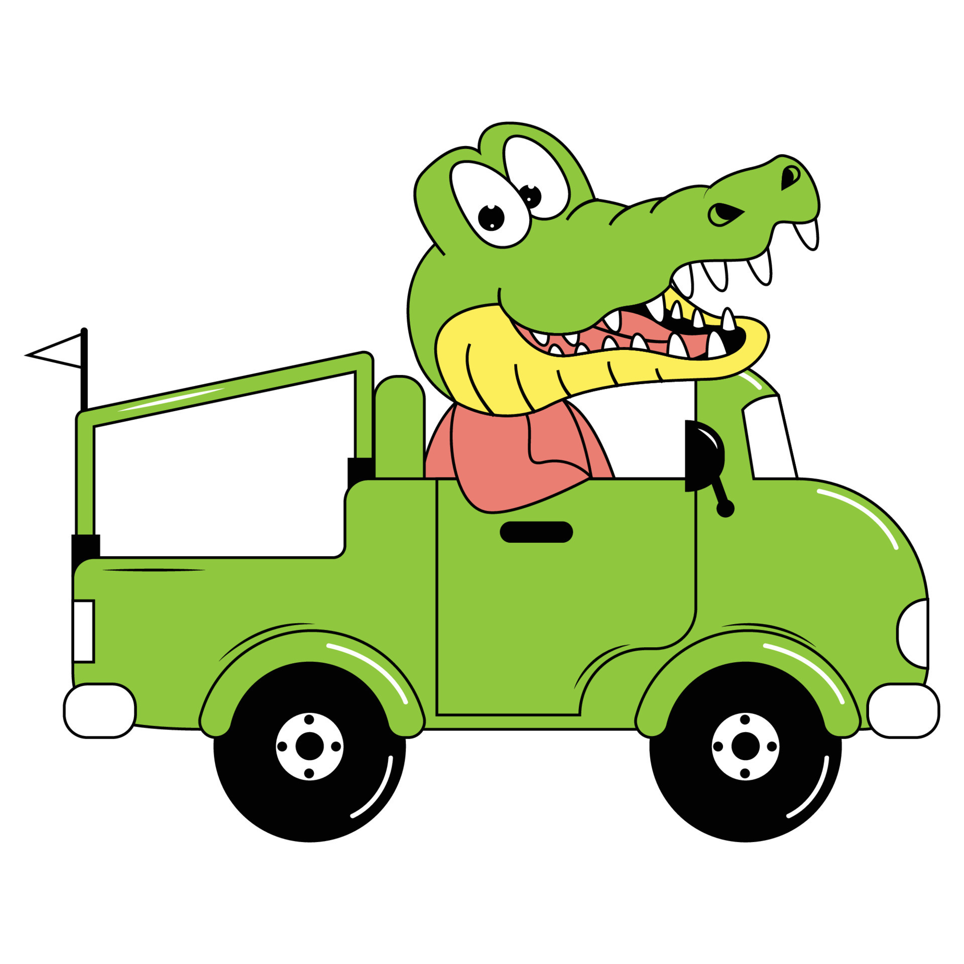 Animal fofo desenho animado dirigindo carro na estrada motorista de animais