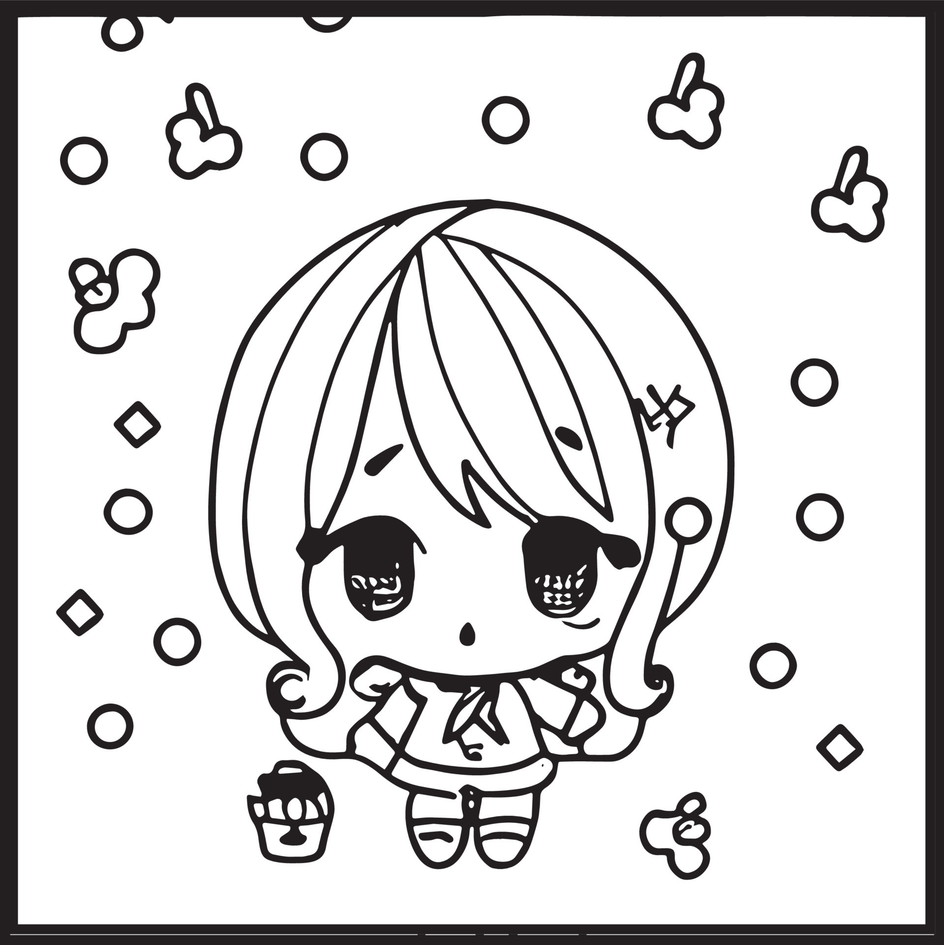 Desenho de Gatinha Chibi Kawaii para colorir