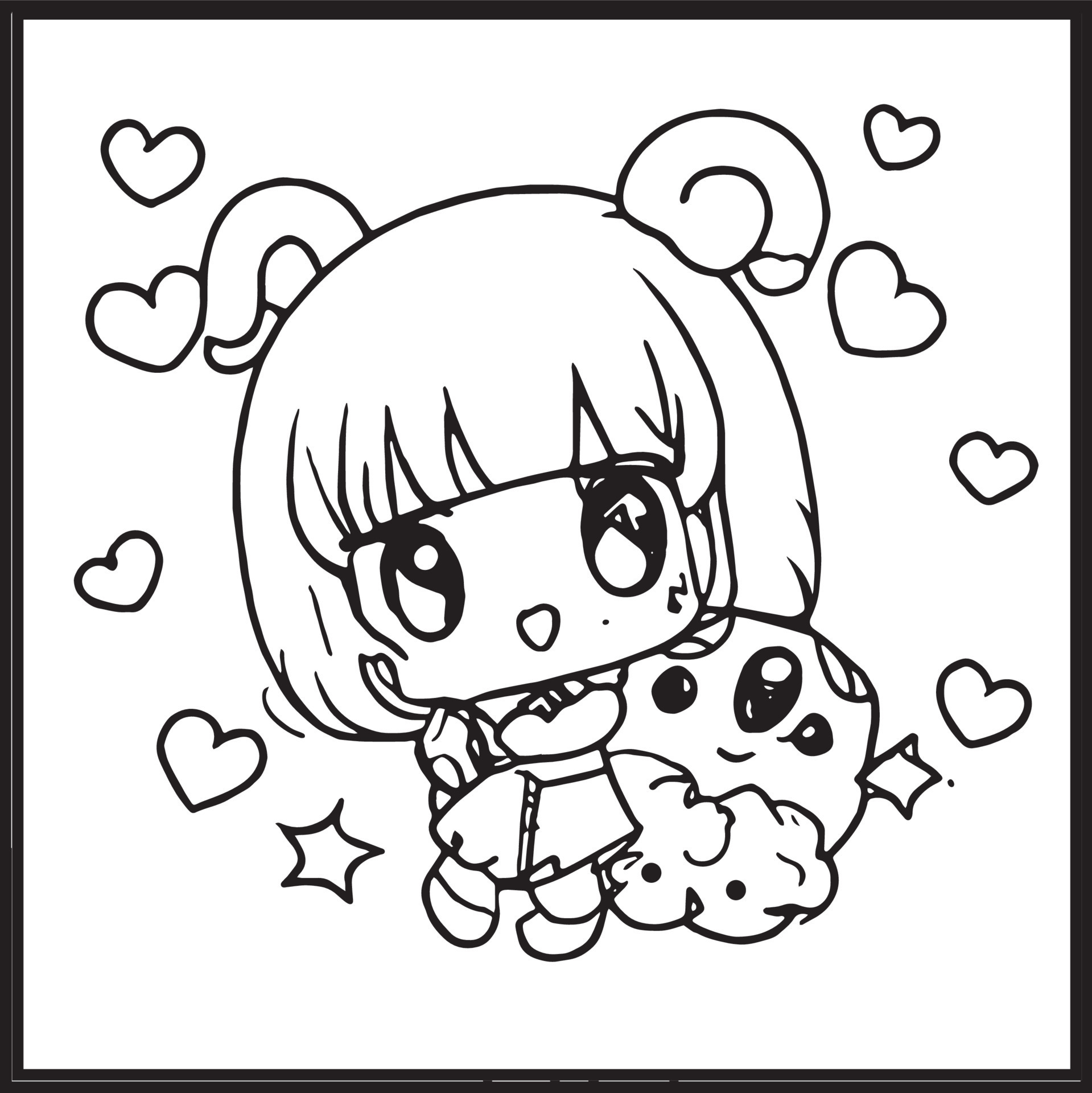 Desenho de Gatinha Chibi Kawaii para colorir