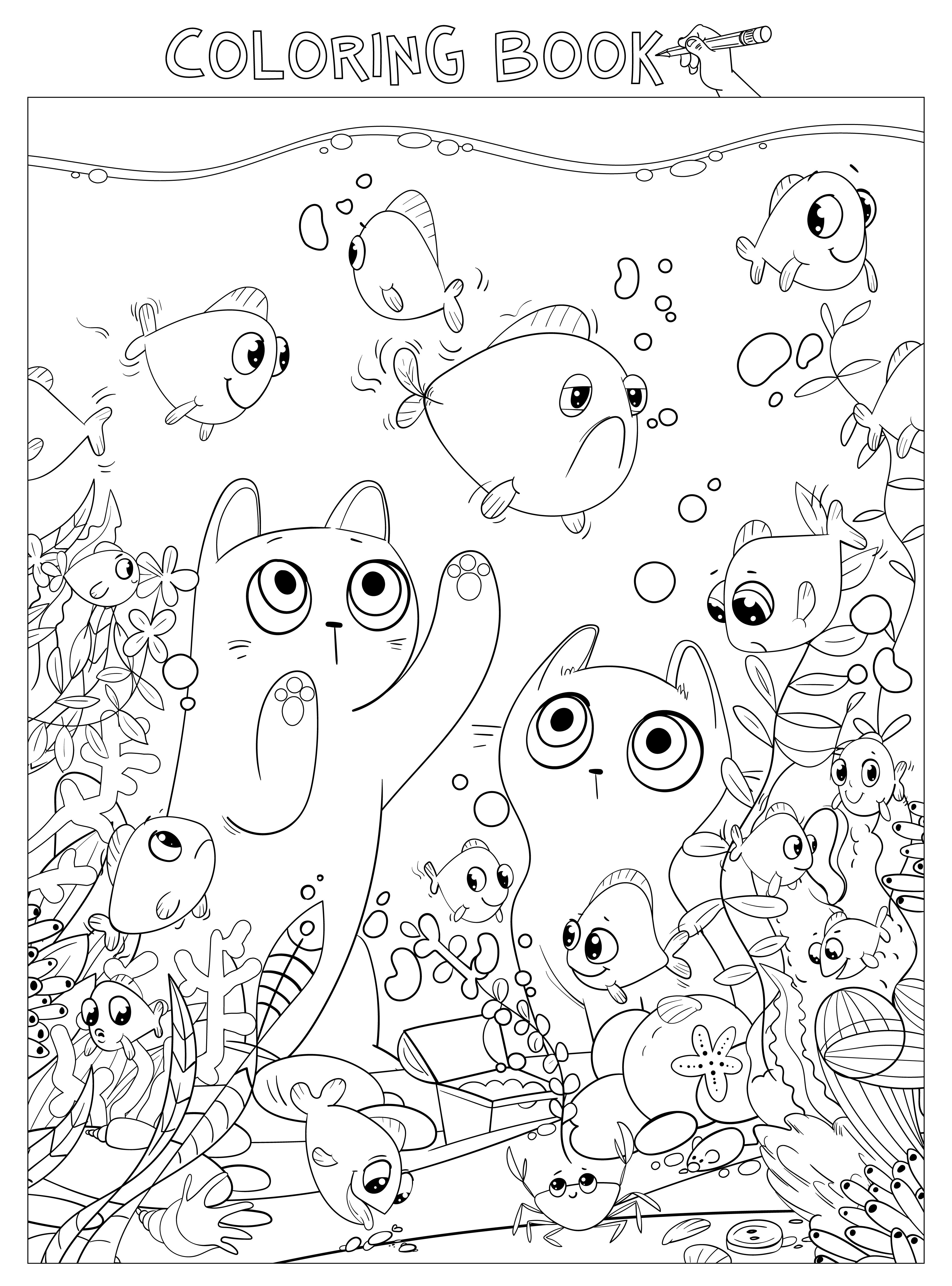 Desenho de Gato a olhar para o peixe para Colorir - Colorir.com