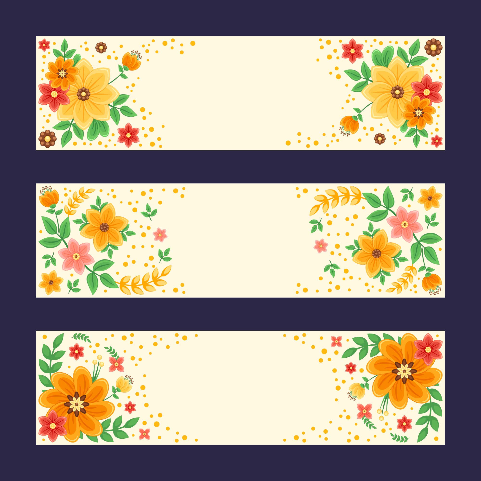 conjunto de banner de flores coloridas e bonitas 1602967 Vetor no Vecteezy