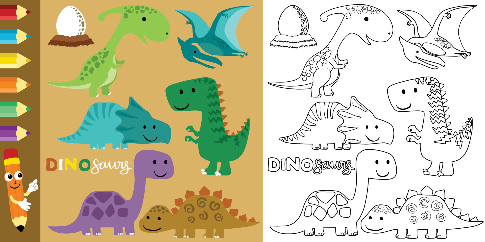 A Ilustração Do Vetor Dos Desenhos Animados Do Livro Para Colorir Do  Dinossauro Ajustou 1 Ilustração do Vetor - Ilustração de diferente, dino:  85940255