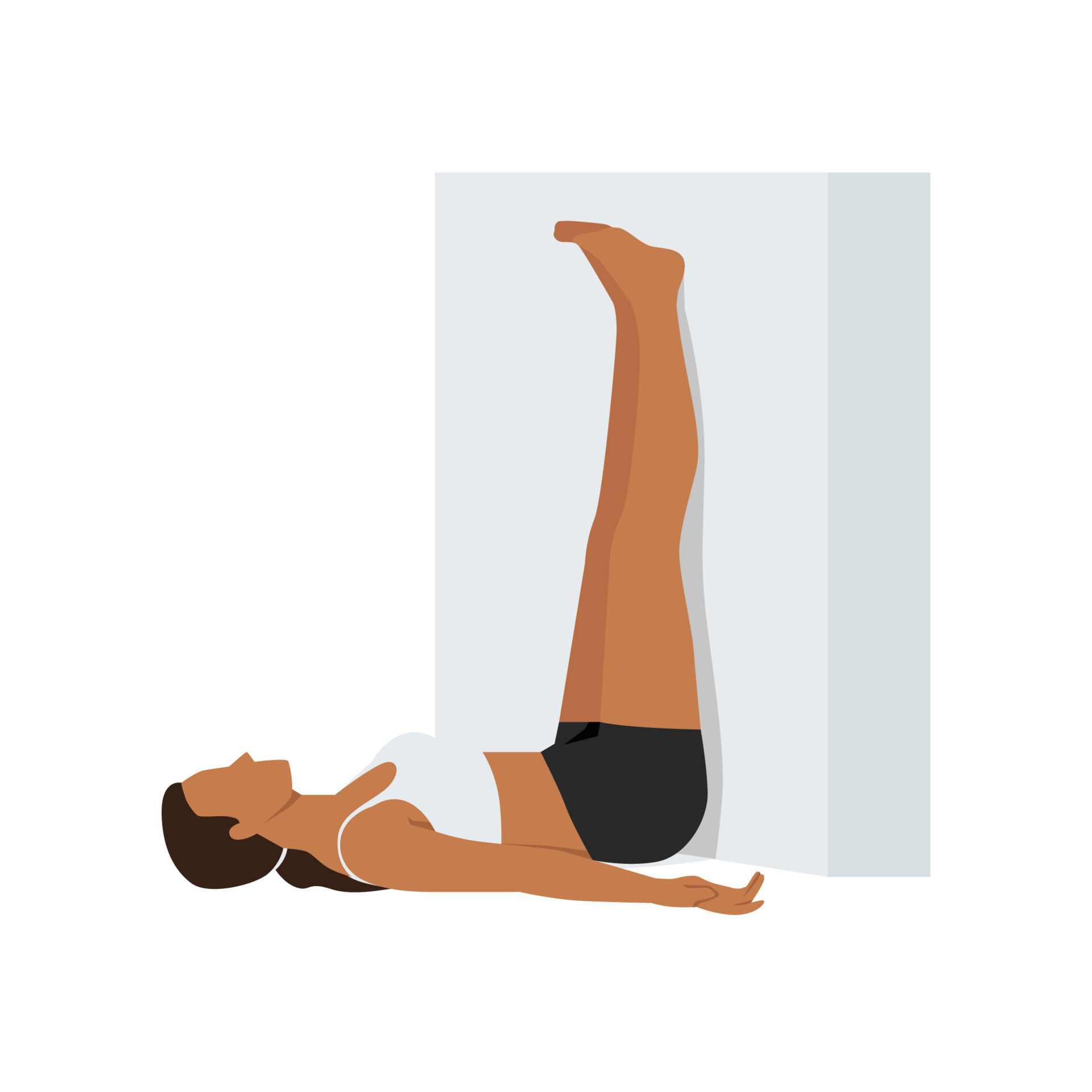 mulher fazendo as pernas até o exercício de alongamento da parede.  ilustração vetorial plana isolada no fundo branco 16124237 Vetor no Vecteezy