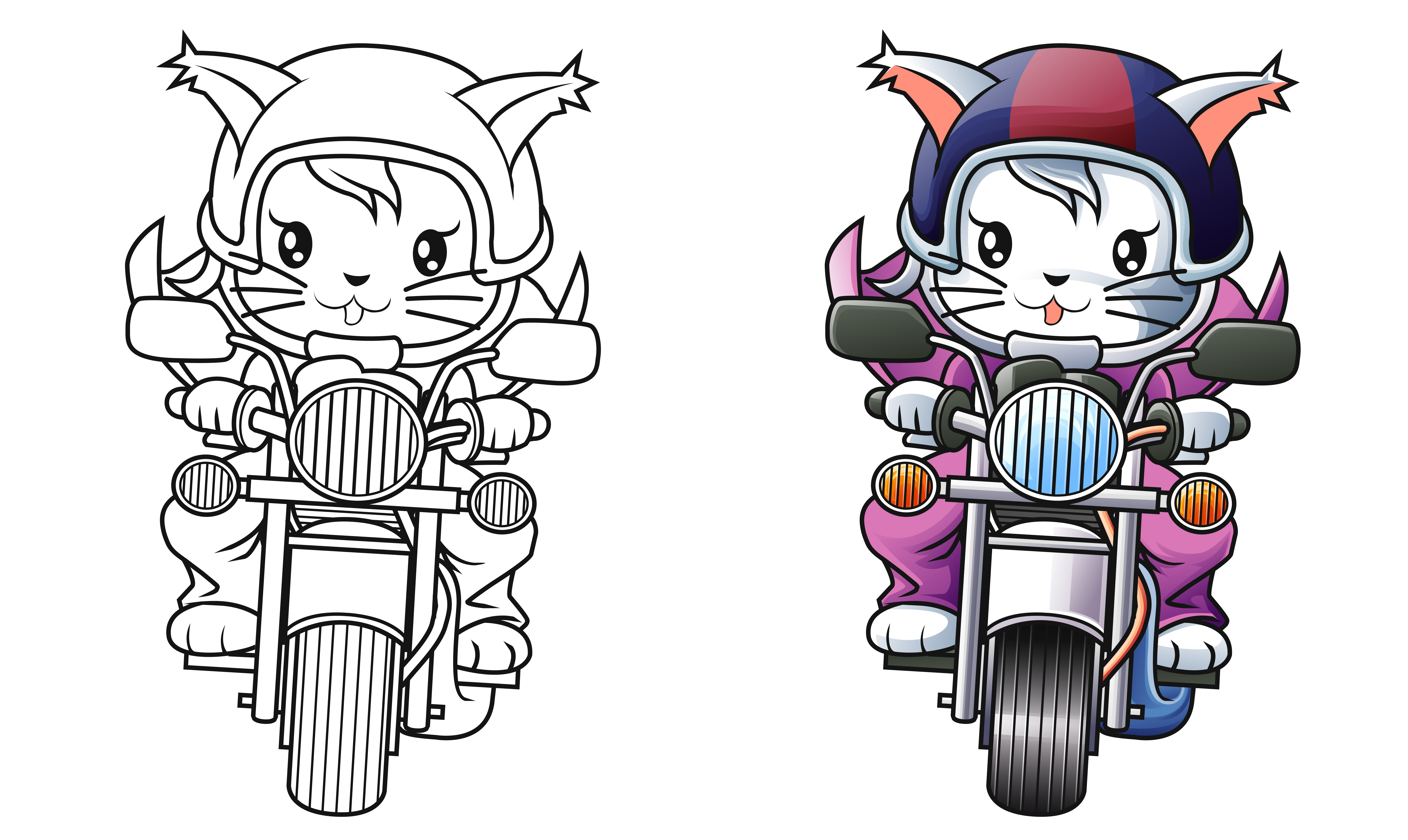 Página para colorir para crianças com personagem de desenho animado de moto