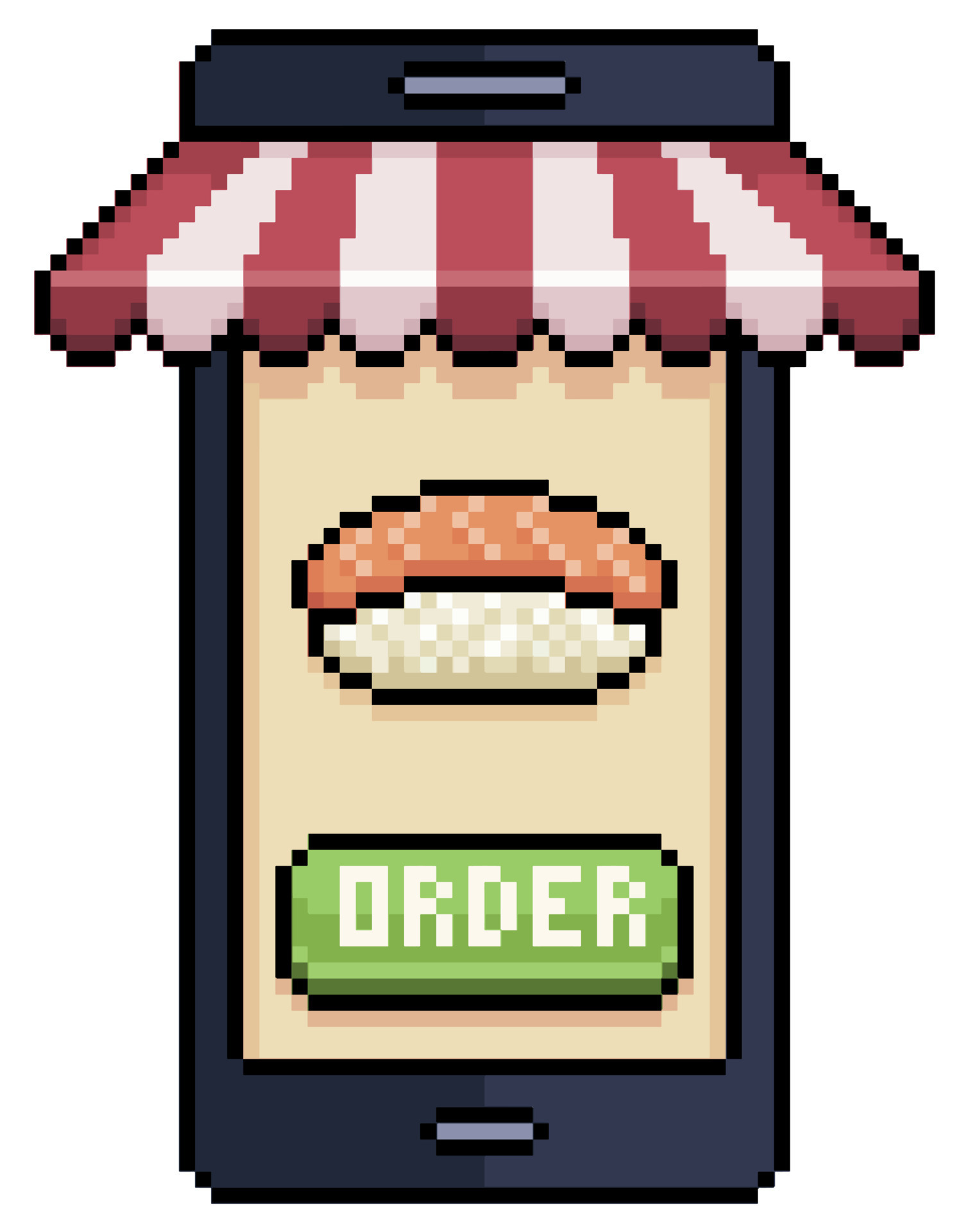 Sushi de pixel art e ícone de vetor de papel de menu de comida