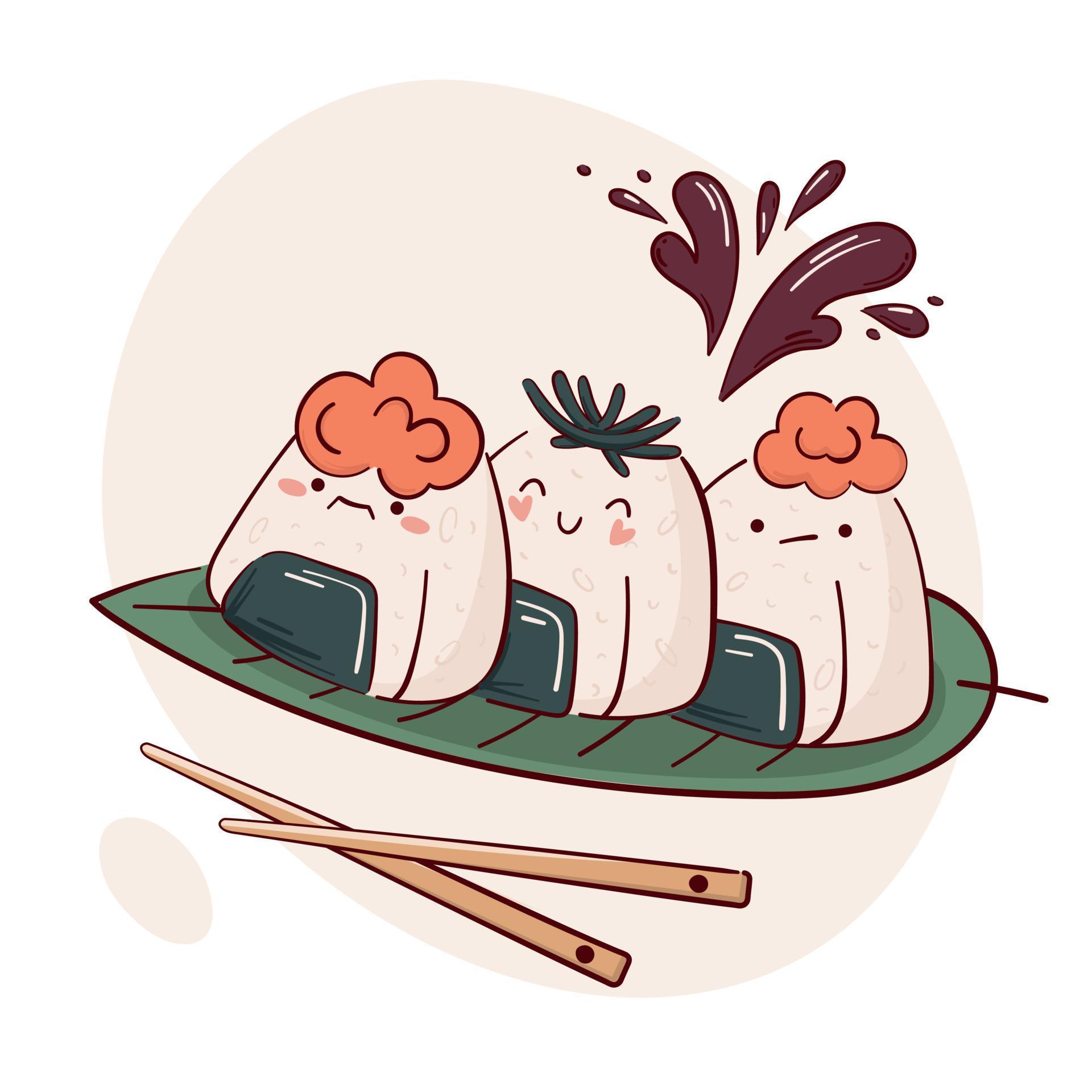 comida para bolo de arroz kawaii desenho japonês 1845873 Vetor no Vecteezy