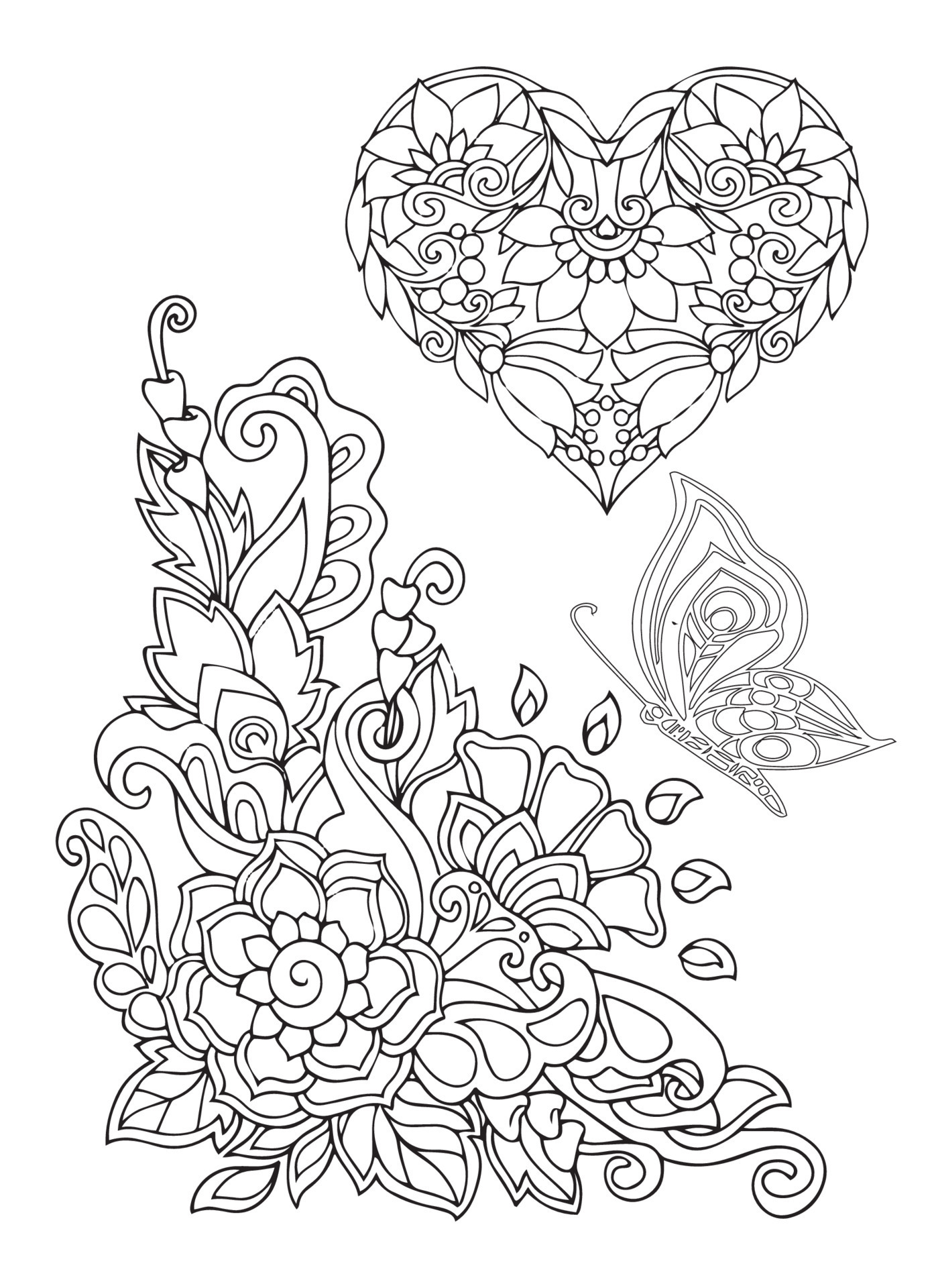 Desenhos para Adultos de Coração para Colorir - Imprimir A4