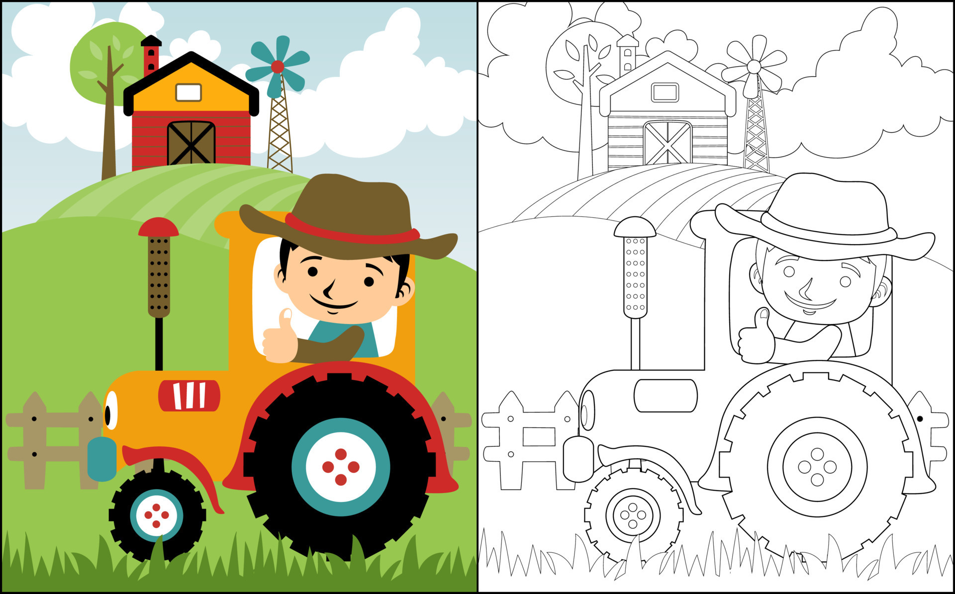 Desenhos animados de tractor para colorir livro