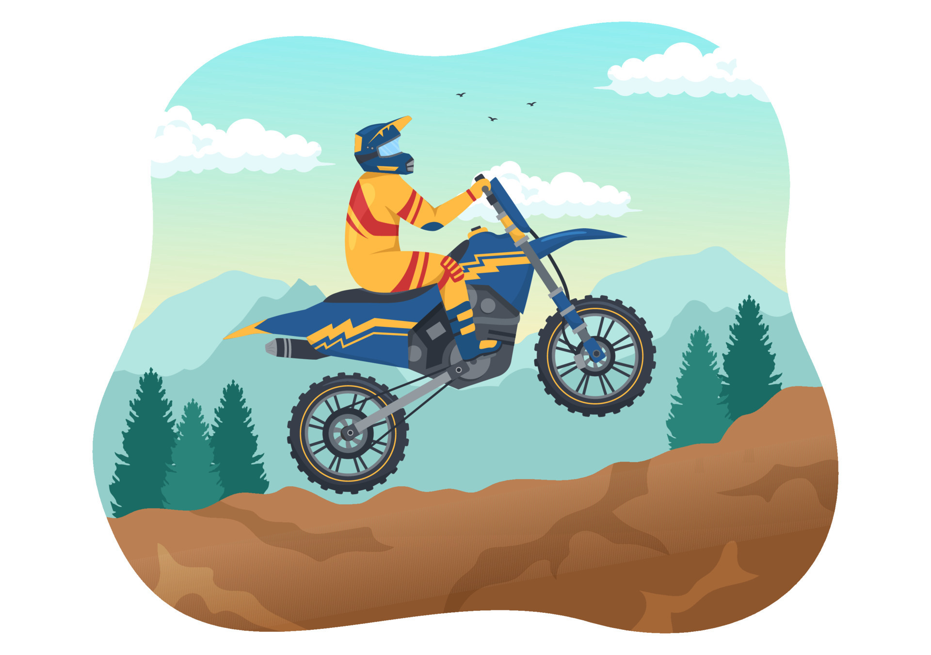 ilustração de motocross com um piloto andando de bicicleta pela lama,  estradas rochosas e aventura em modelo desenhado à mão de desenho animado  plano de esporte radical 16922467 Vetor no Vecteezy