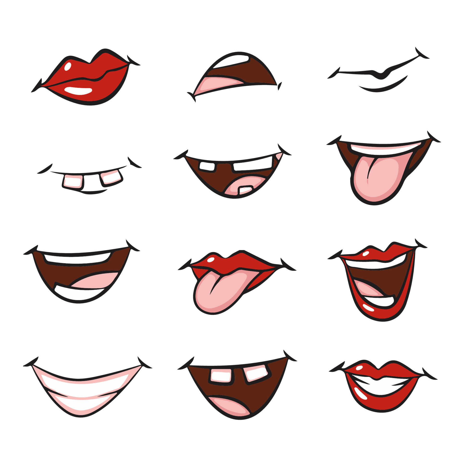 Desenho animado conjunto de sorriso boca lábios com - Stockphoto #23011359