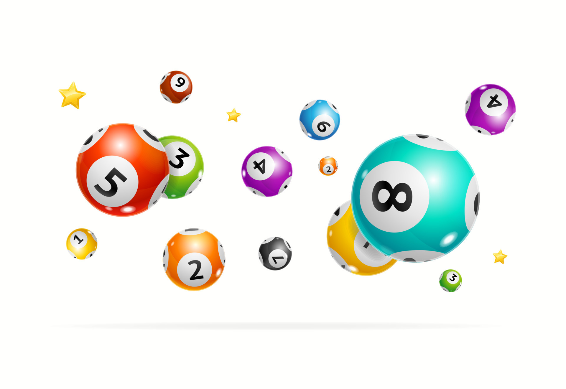 Loto realista caindo bolas coloridas com números