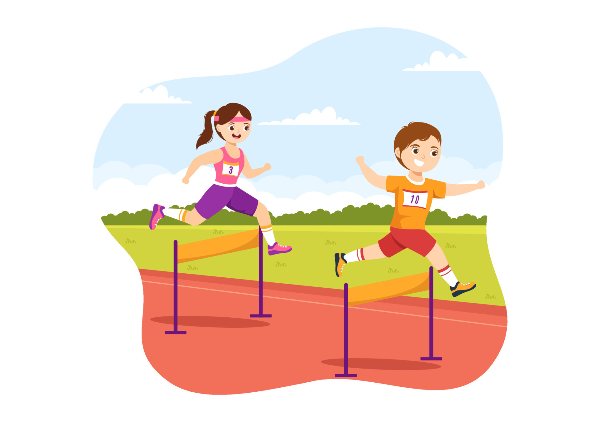 atleta infantil correr obstáculo salto em distância ilustração do jogo do  esportista em obstáculo correndo para banner da web ou página de destino em  modelos desenhados à mão de desenho animado 17346304