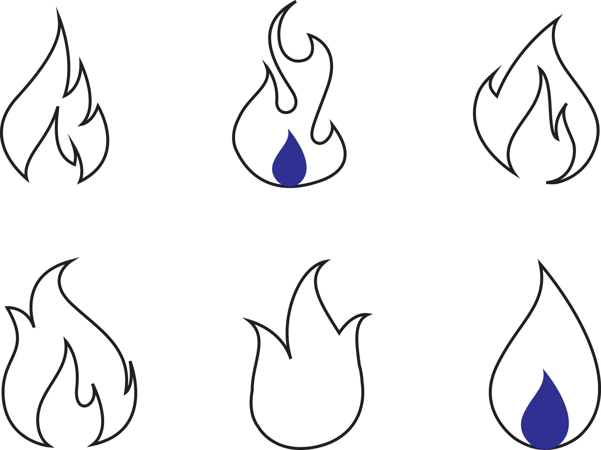 ícone de chama de fogo em estilo diferente. ilustração em vetor silhueta de  linha de fogueira em fundo branco 6110745 Vetor no Vecteezy