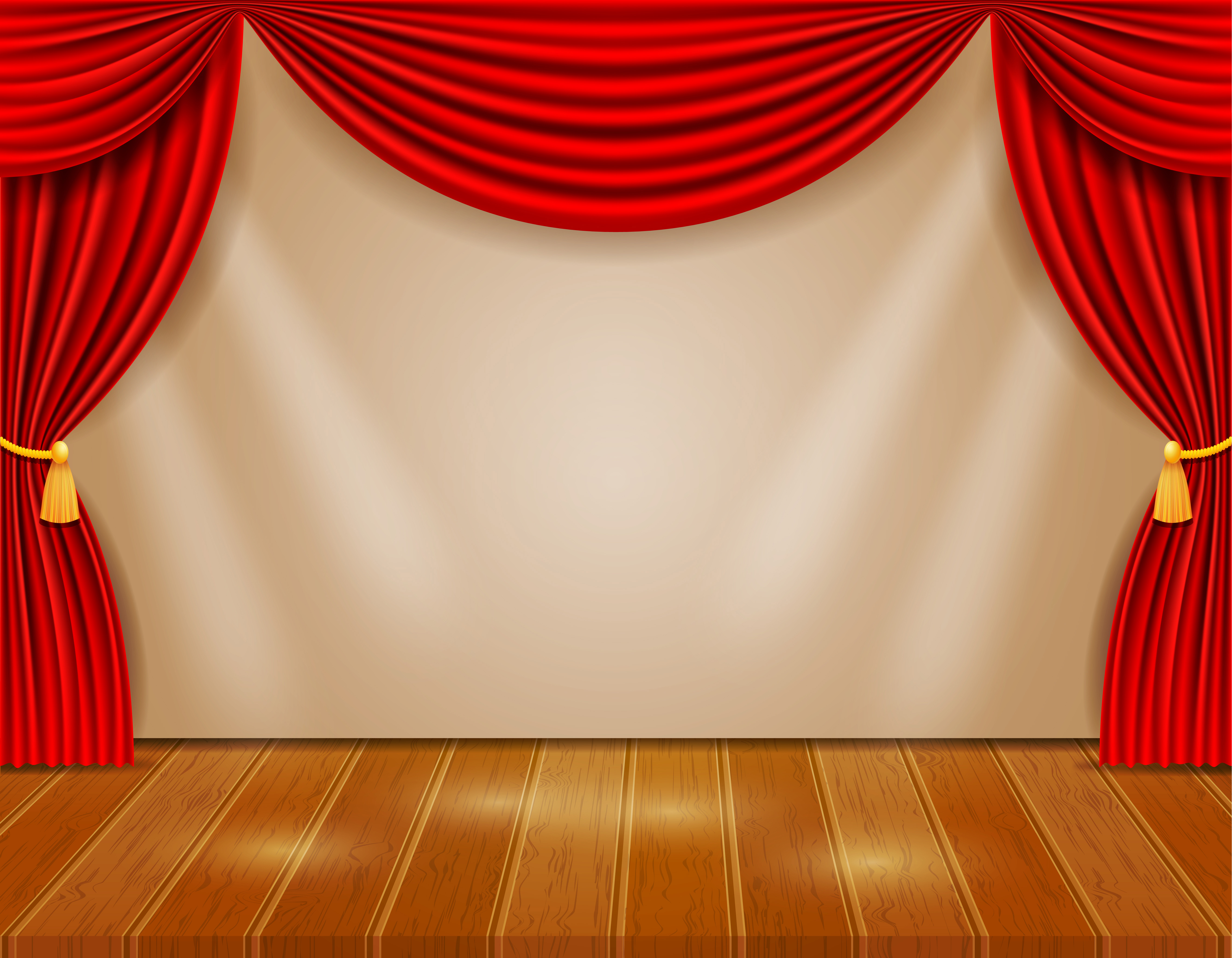 Palco de teatro com cortinas vermelhas e em luz. Desenho animado vetorial  ilustração do interior do