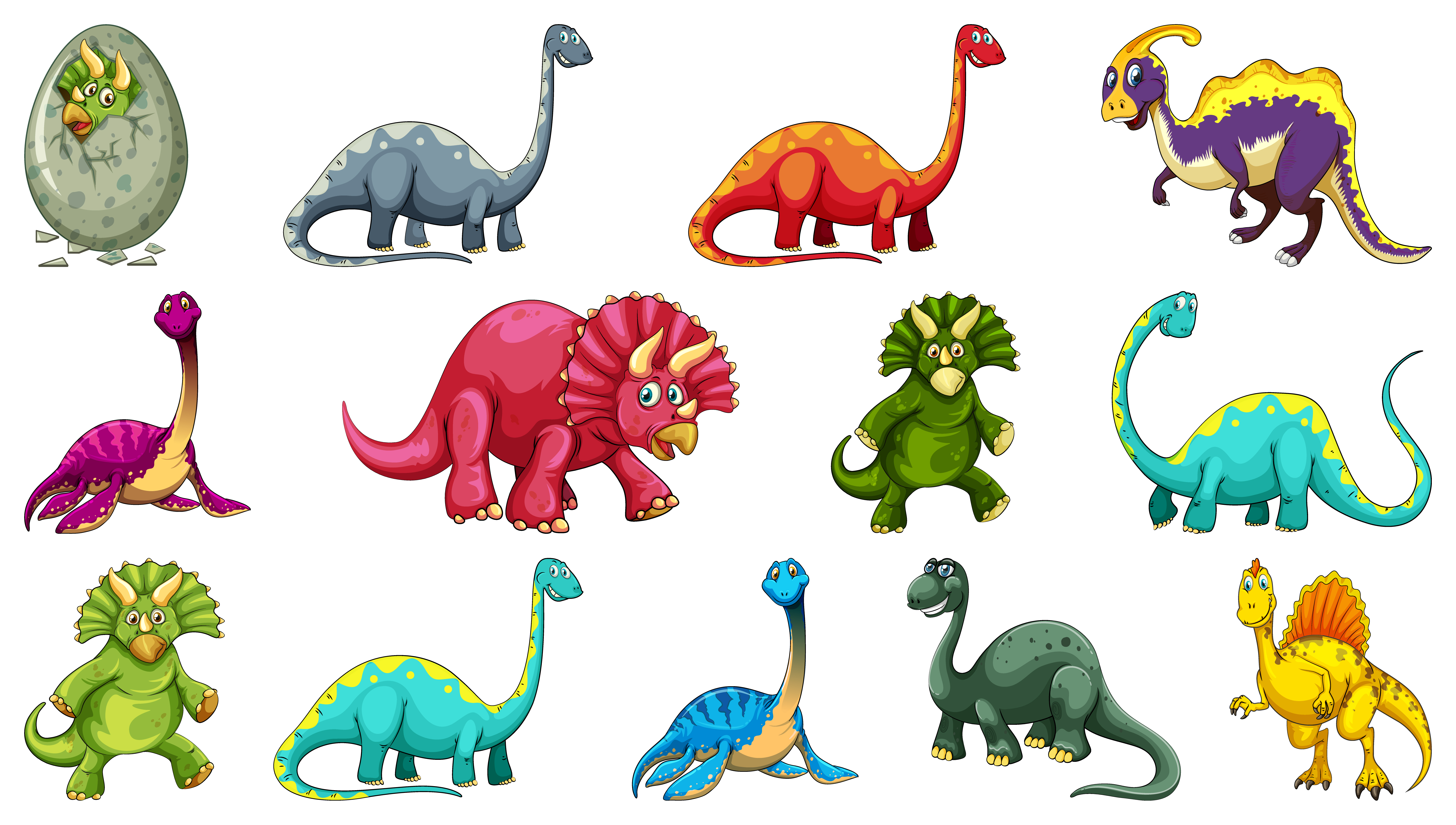 Conjunto de personagens de dinossauros de desenho animado