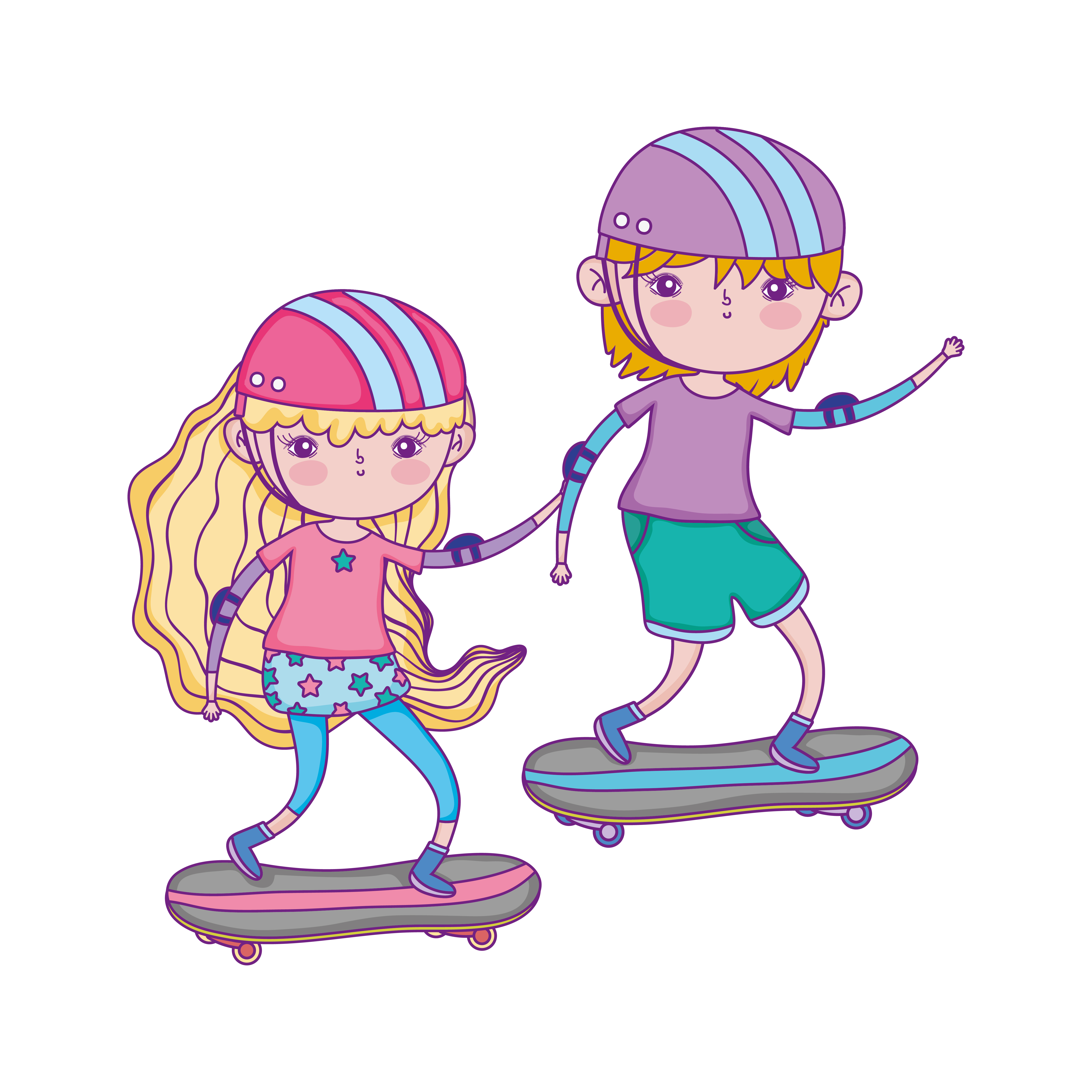 A Menina Está Montando Um Skate, Desenho Colorido Dos Desenhos