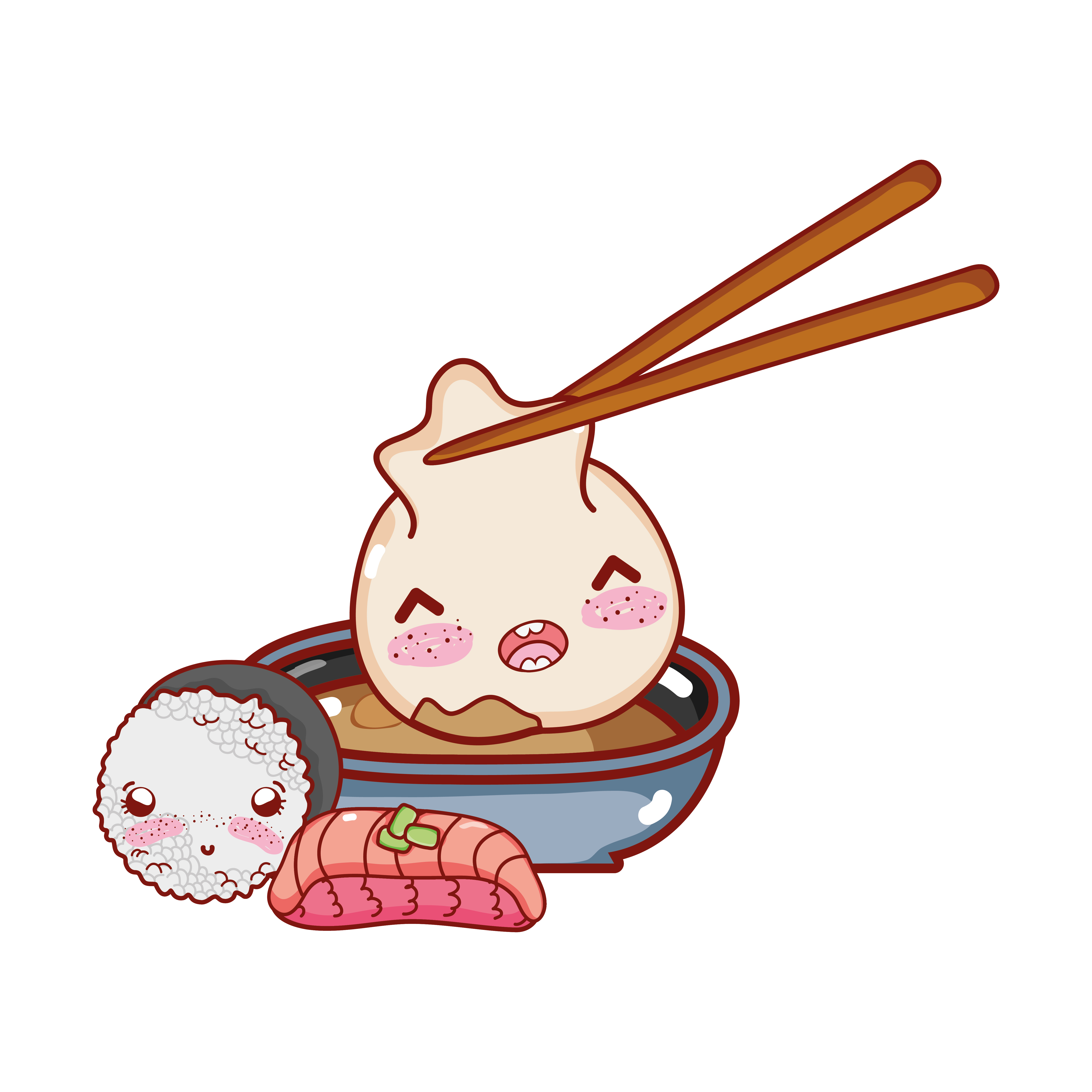 comida para bolo de arroz kawaii desenho japonês 1845873 Vetor no Vecteezy