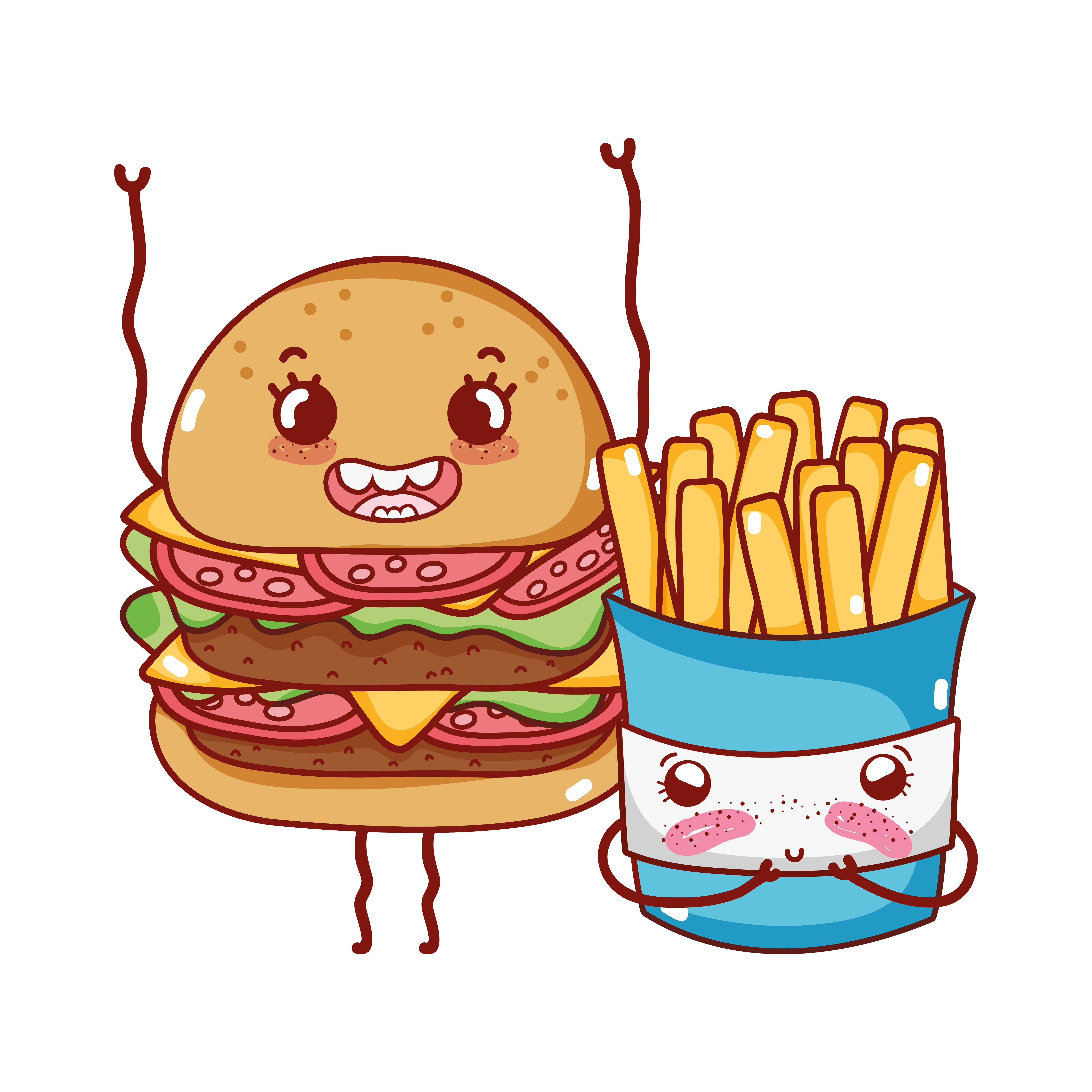 Desenho animado de batata frita fast food