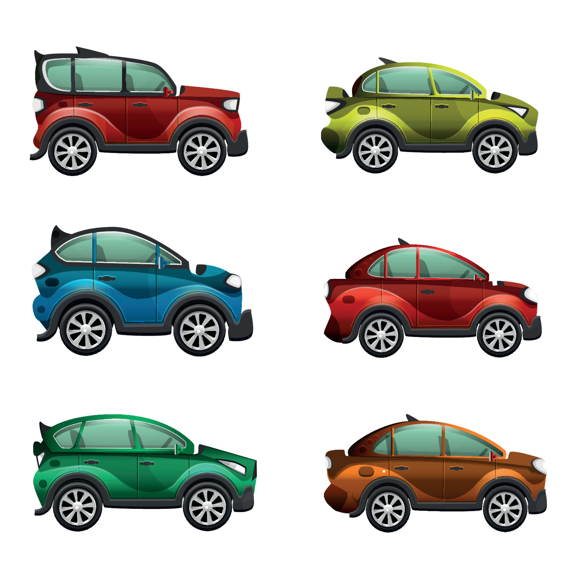 Conjunto de carros multicoloridos de corrida de desenhos animados