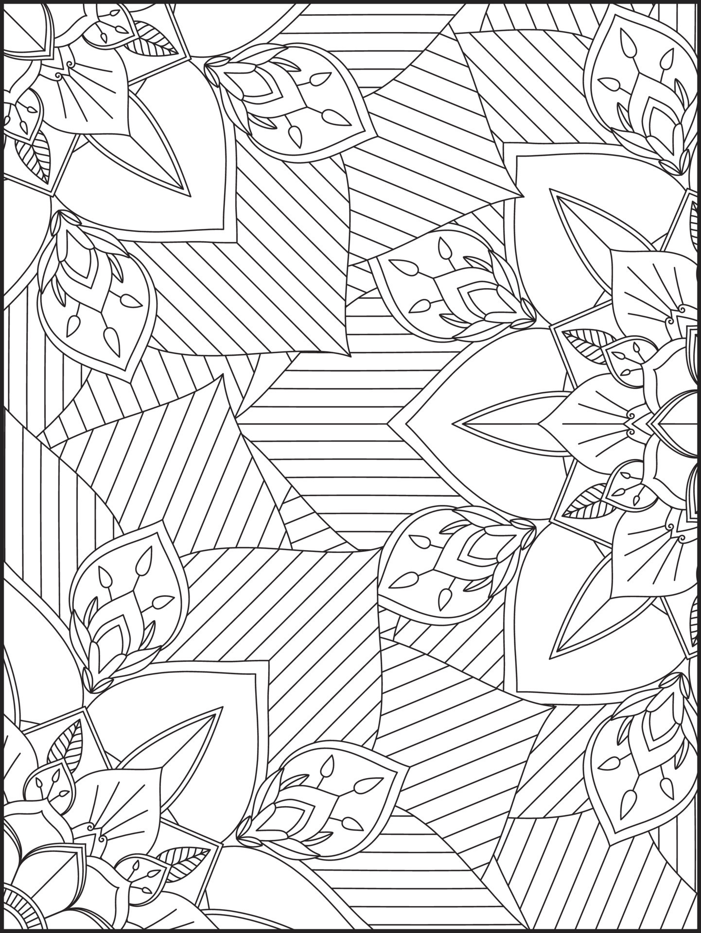 Interior floral da página do livro para colorir. desenho adulto