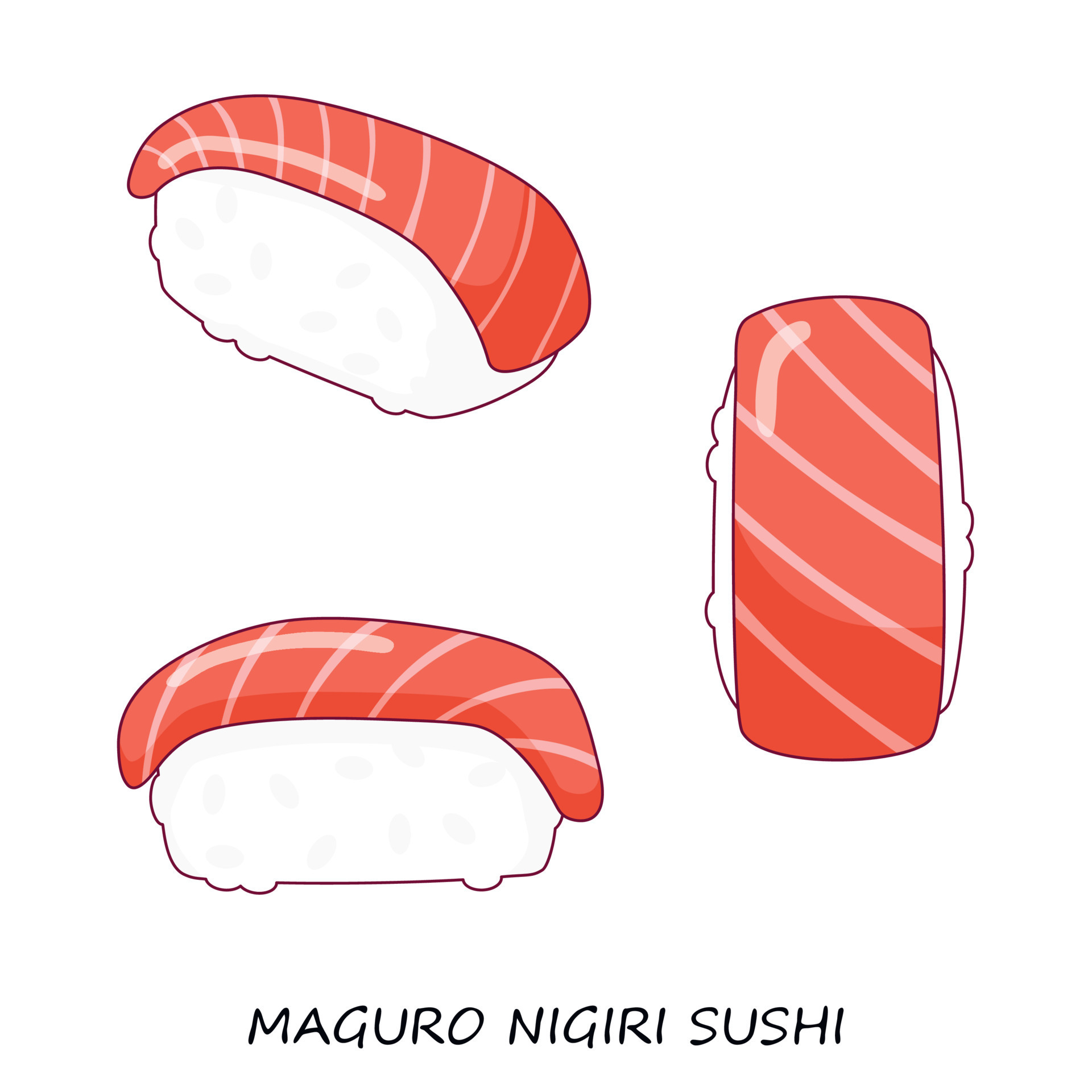 Pixel art toro nigiri sushi ícone de vetor de comida japonesa para jogo de  8 bits em fundo branco