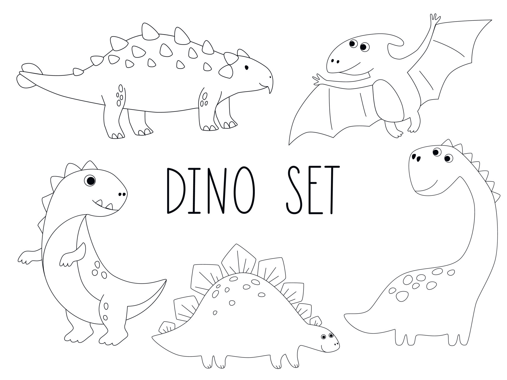 Vetores de Conjunto De Dinossauros De Desenho Animado Para Colorir