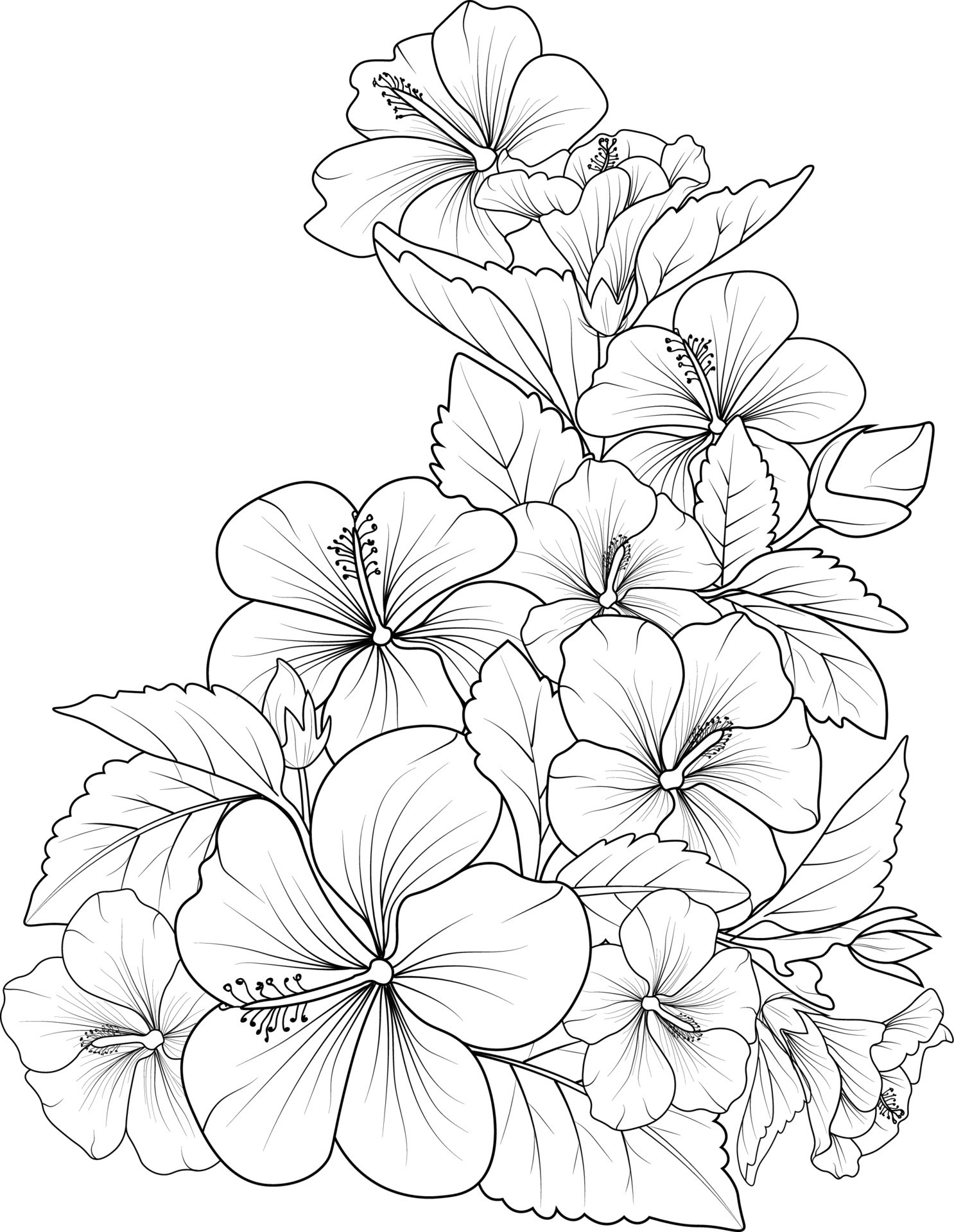 Desenho de flores monocromáticas para colorir adulto