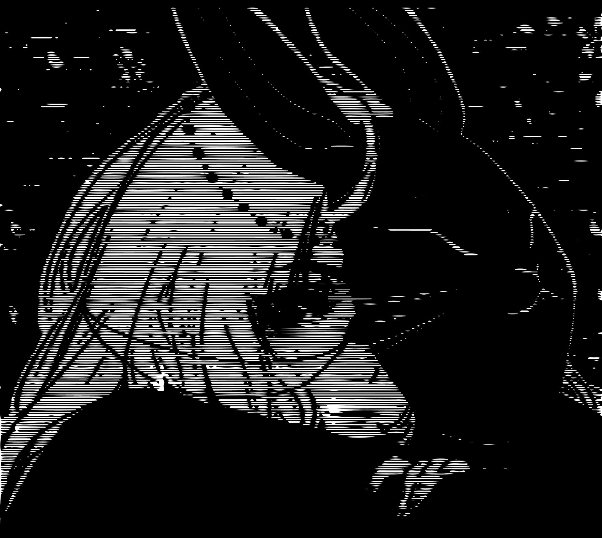 menina anime triste em uma máscara de lebre. ilustração preto e