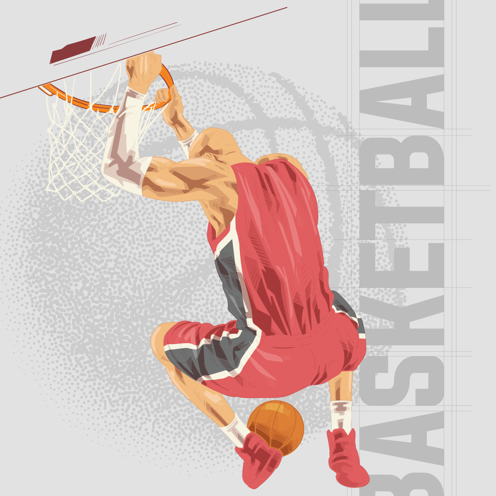 Ilustração de jogador de basquete, jogador de basquete Slam dunk