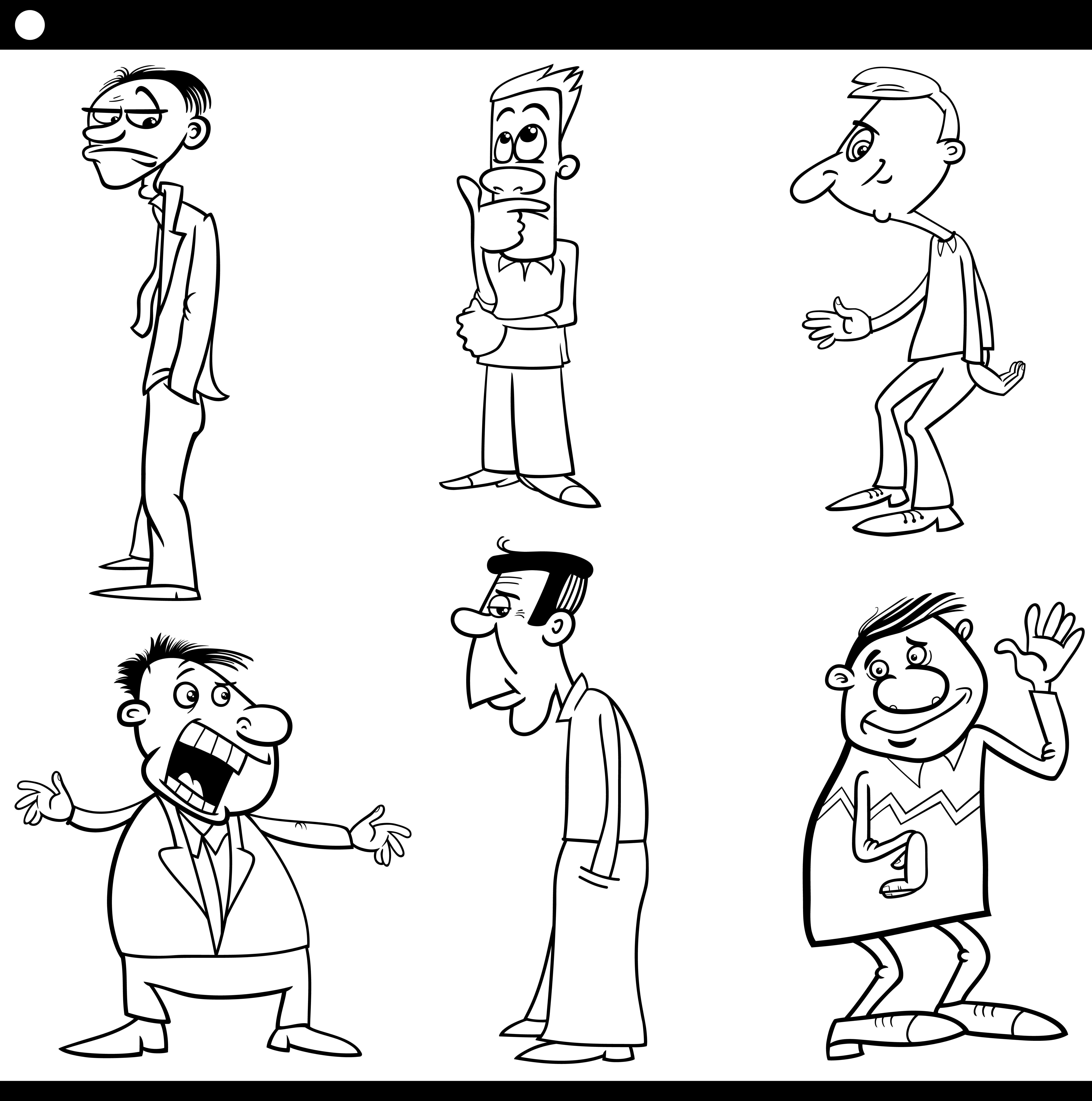 Arte de linha preto e branco de um personagem de desenho animado