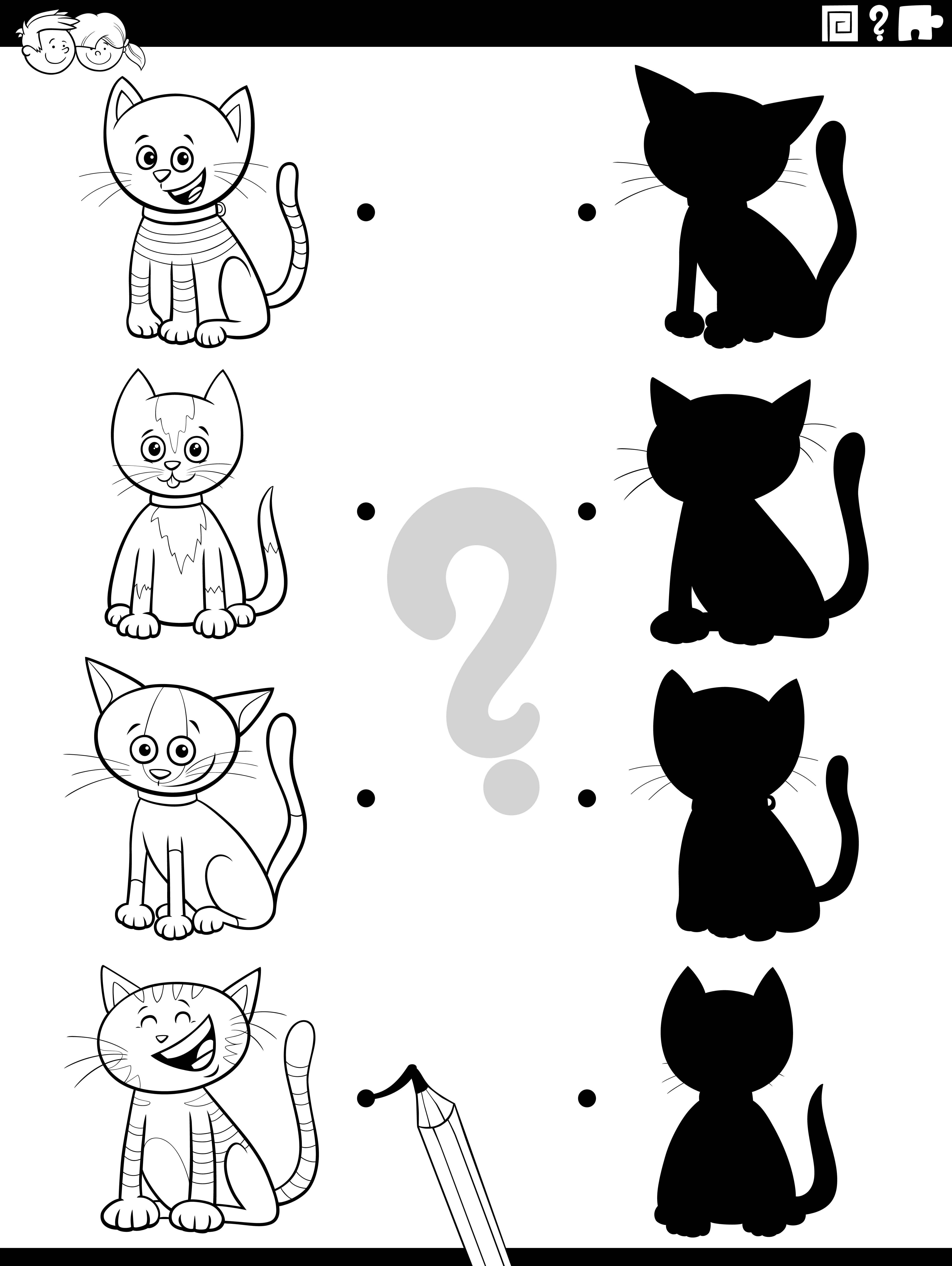 página do livro para colorir jogo de sombras com gatos de desenho animado  1942315 Vetor no Vecteezy