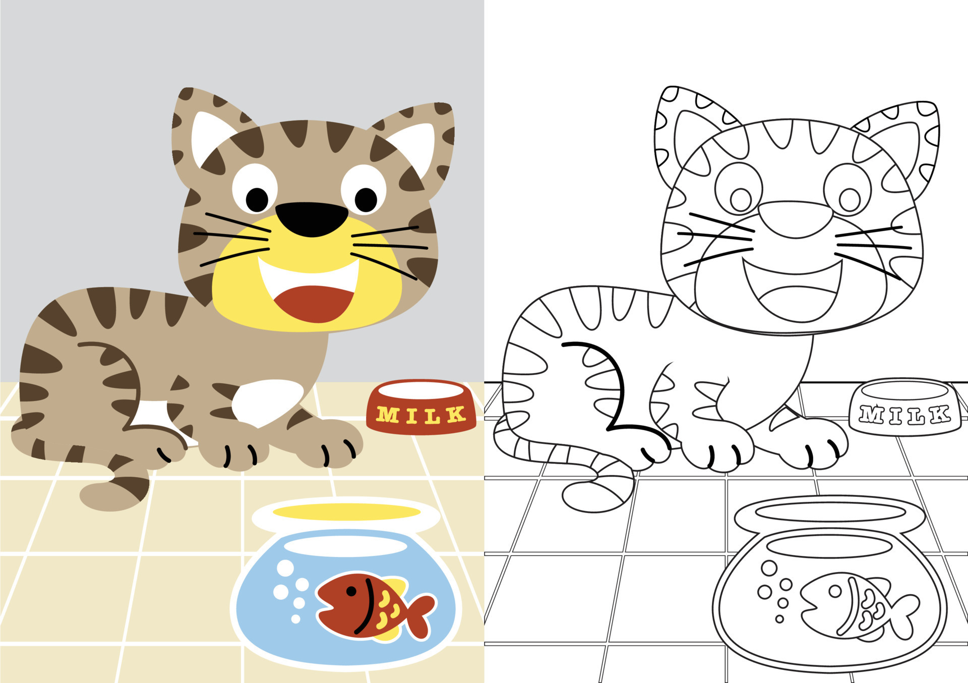 Desenho de Gato e peixe para Colorir - Colorir.com