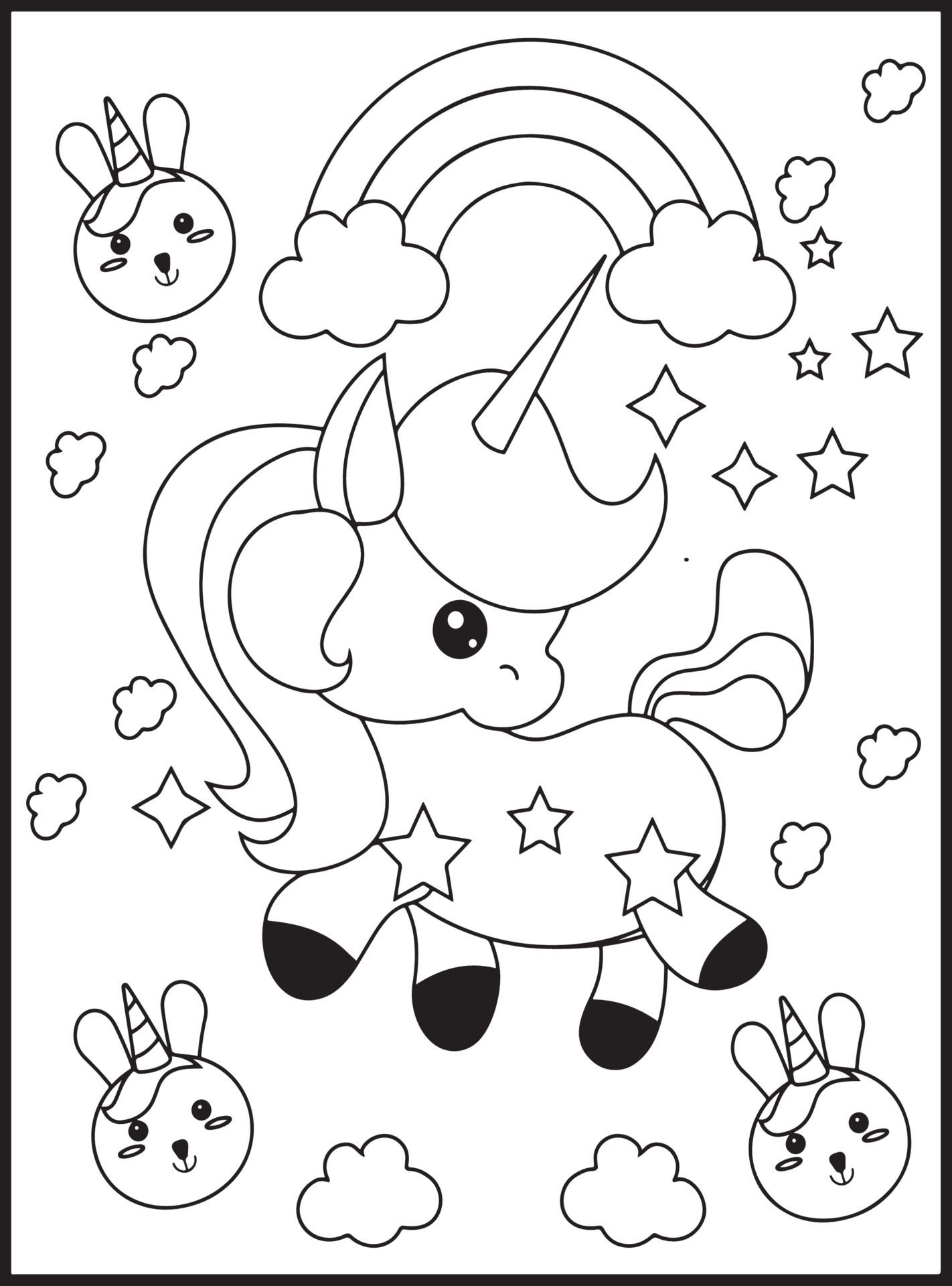 Desenho de unicórnio kawaii para colorir