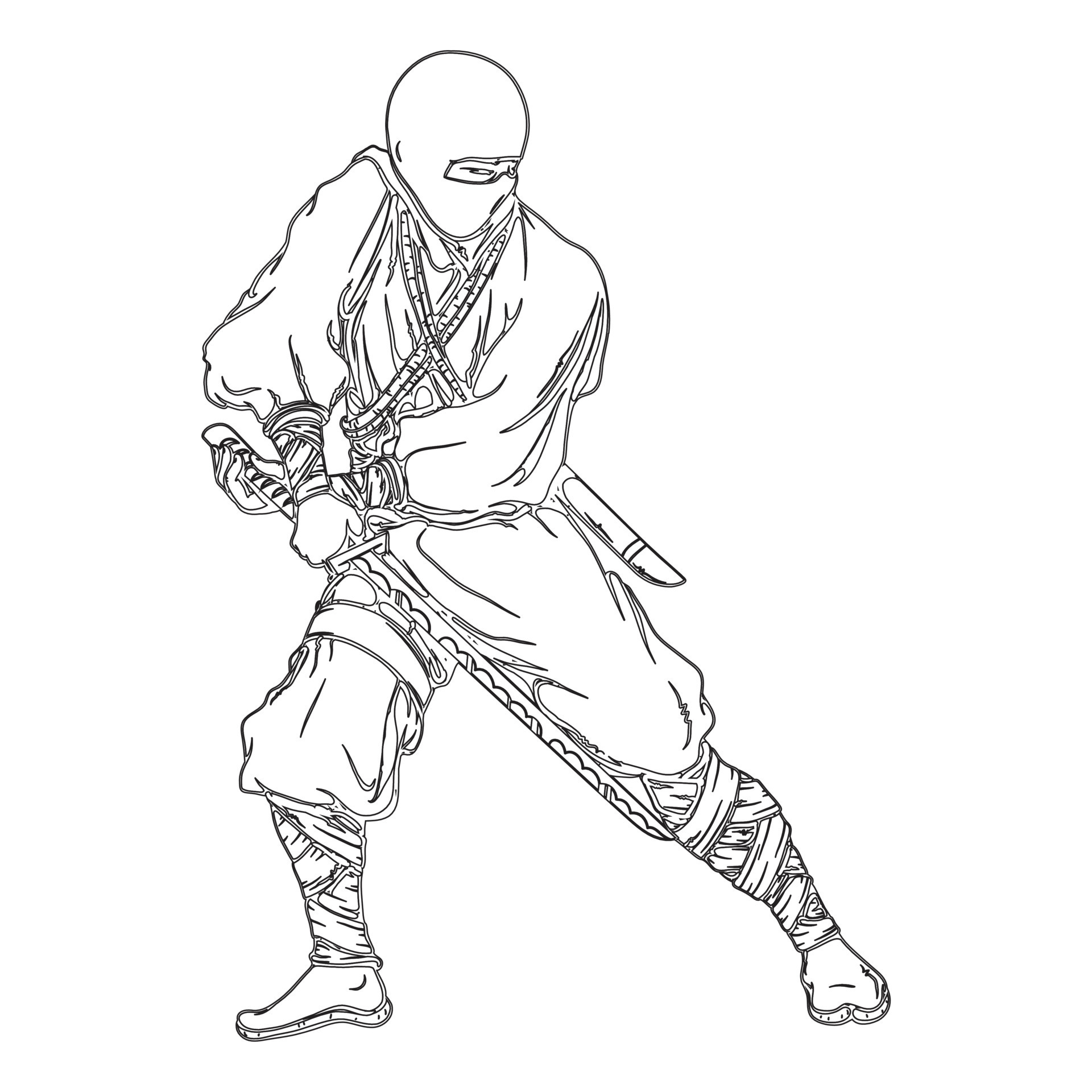 Um desenho em preto e branco de um ninja ajoelhado com ia generativa