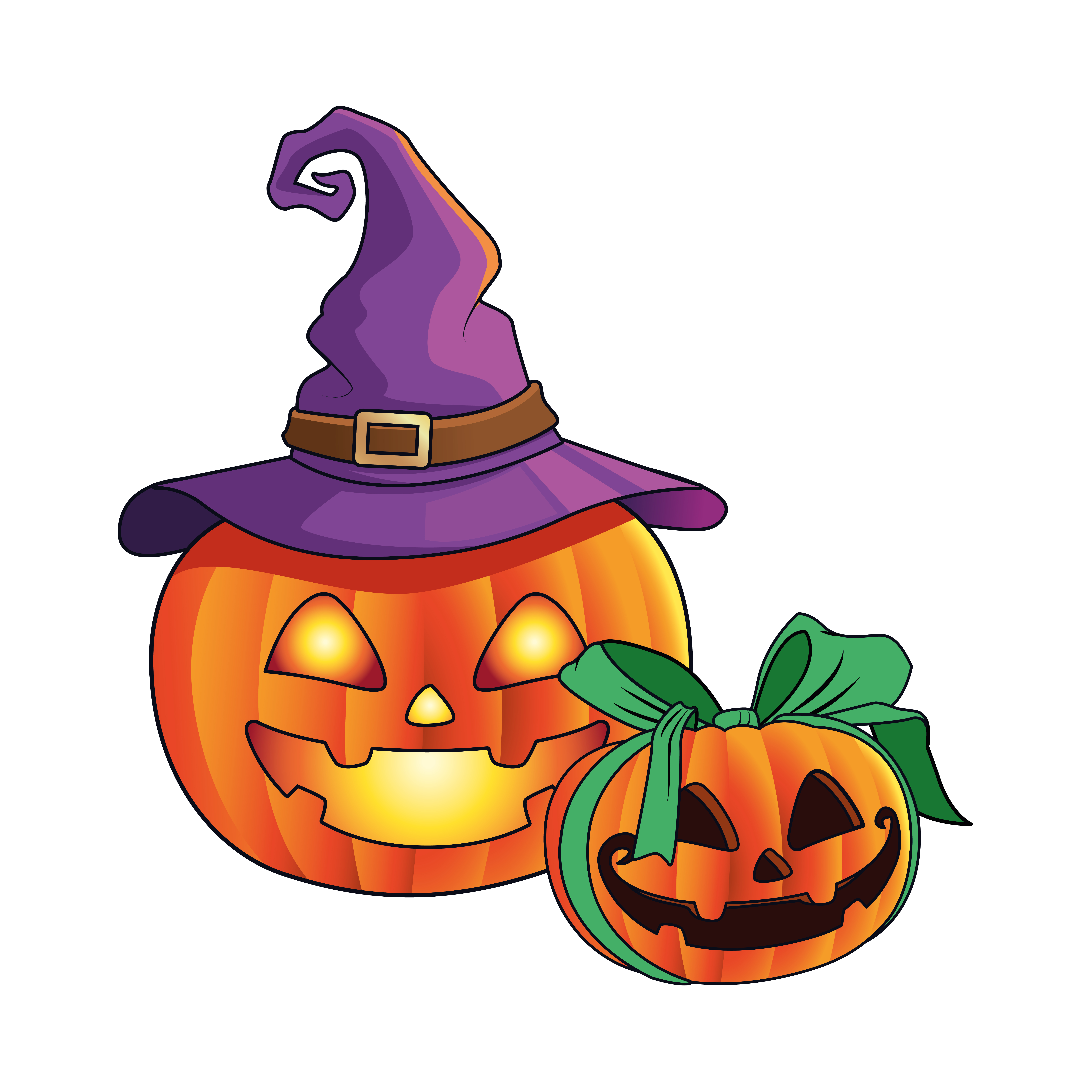 abóboras fofas de halloween com chapéu de bruxa e morcegos voando 2038028  Vetor no Vecteezy