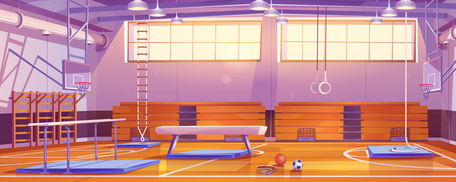 Campo de salão vazio dos desenhos animados para jogar basquete jogo de  equipe, aro para bolas