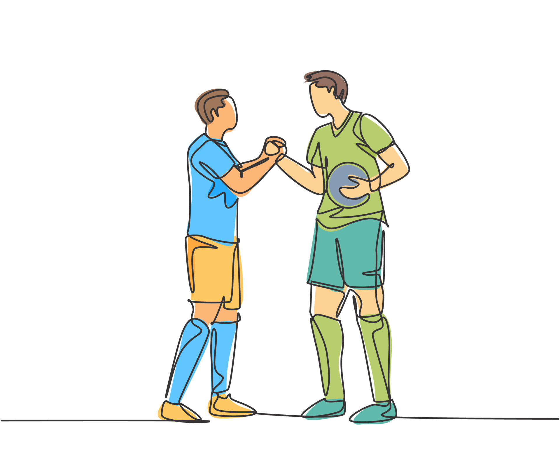 Desenho de linha única de dois jogadores de futebol lutando pela bola no  jogo esporte de partida de futebol