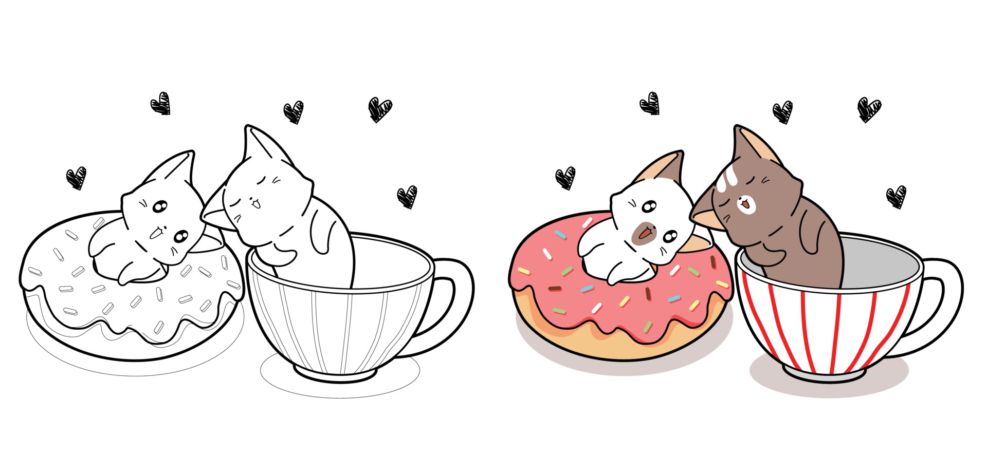 Desenho De Gatos Kawaii Em Uma Xícara De Café Para Colorir Para Crianças  PNG , Gato Kawaii, Animais Kawaii, Ilustração Fofa PNG Imagem para download  gratuito