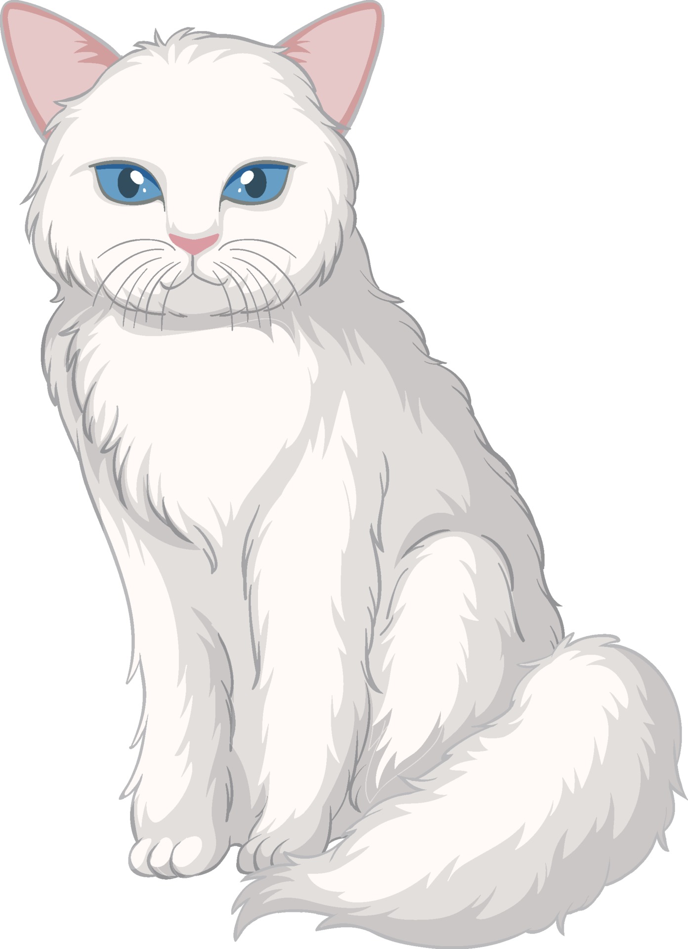 Desenho de gato branco fofo isolado no branco
