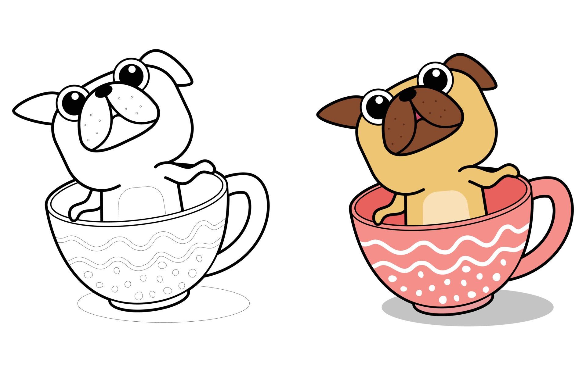 Cachorro fofo com desenhos de café para colorir para crianças