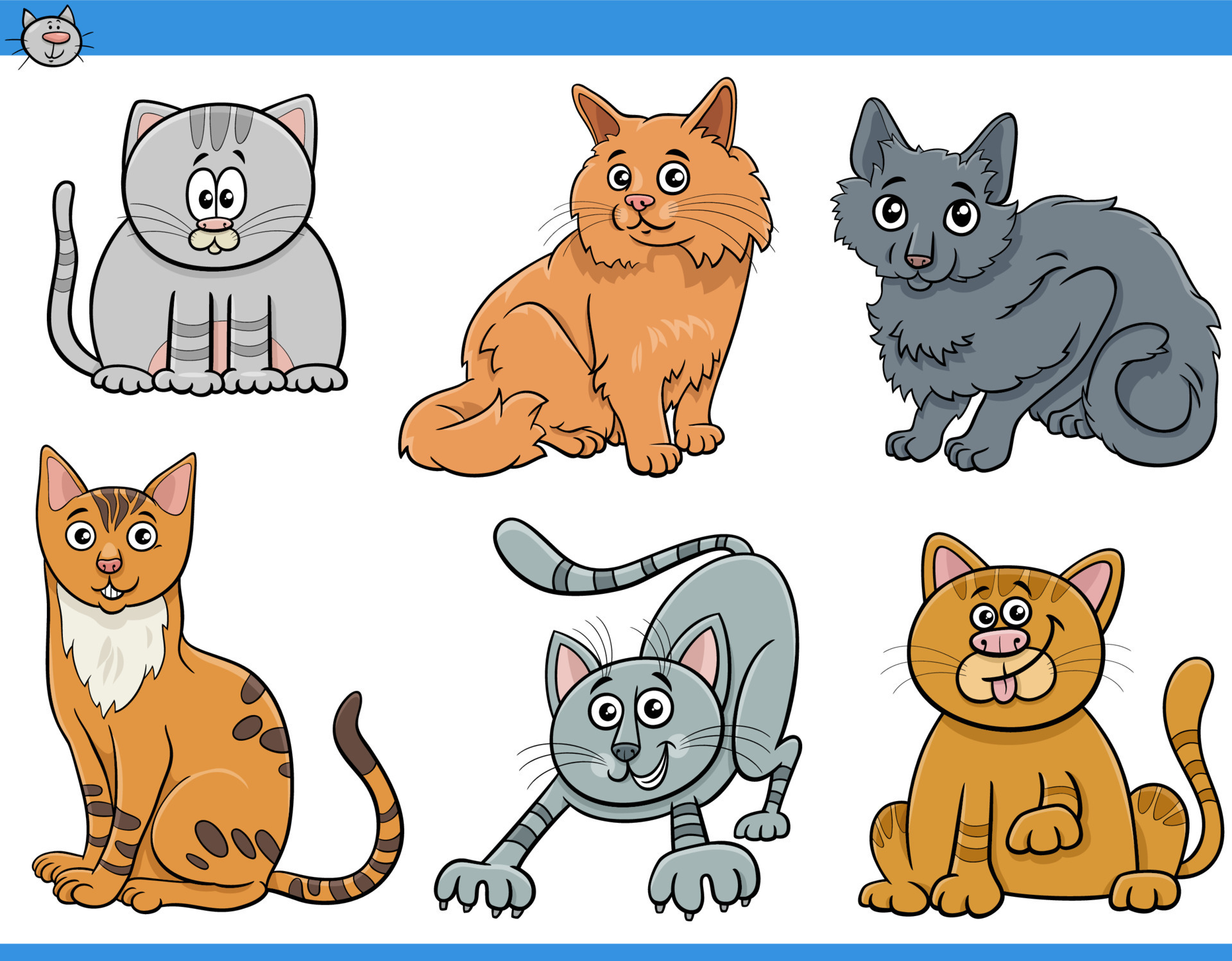 Conjunto de personagens de quadrinhos de gatos e gatinhos de desenhos  animados 20794338 Vetor no Vecteezy