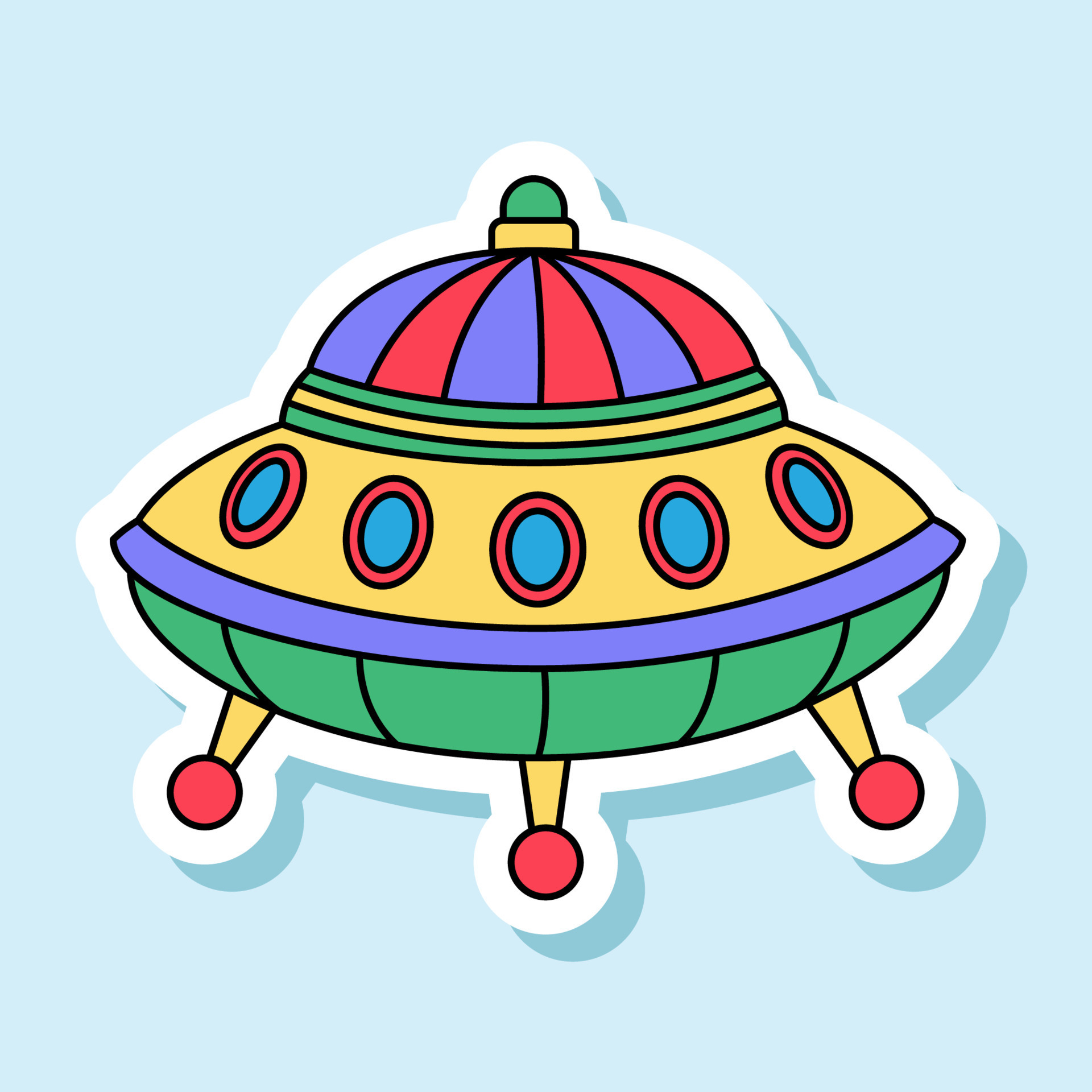 vetor UFO desenho animado adesivo dentro retro cores. isolado