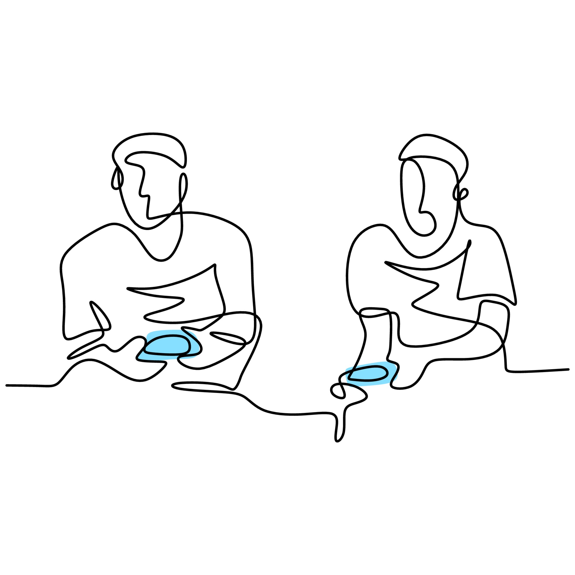 desenho de linha contínua de dois jovens jogadores jogando um console de  videogame. feliz masculino e feminino sentado no sofá sparring jogando em  seu tempo livre. conceito de viciado em jogadores. ilustração