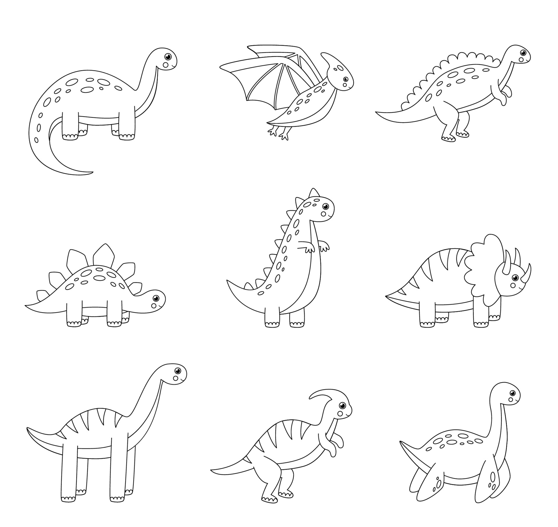 colorir todos os dinossauros dos desenhos animados. jogo para crianças.  2069511 Vetor no Vecteezy