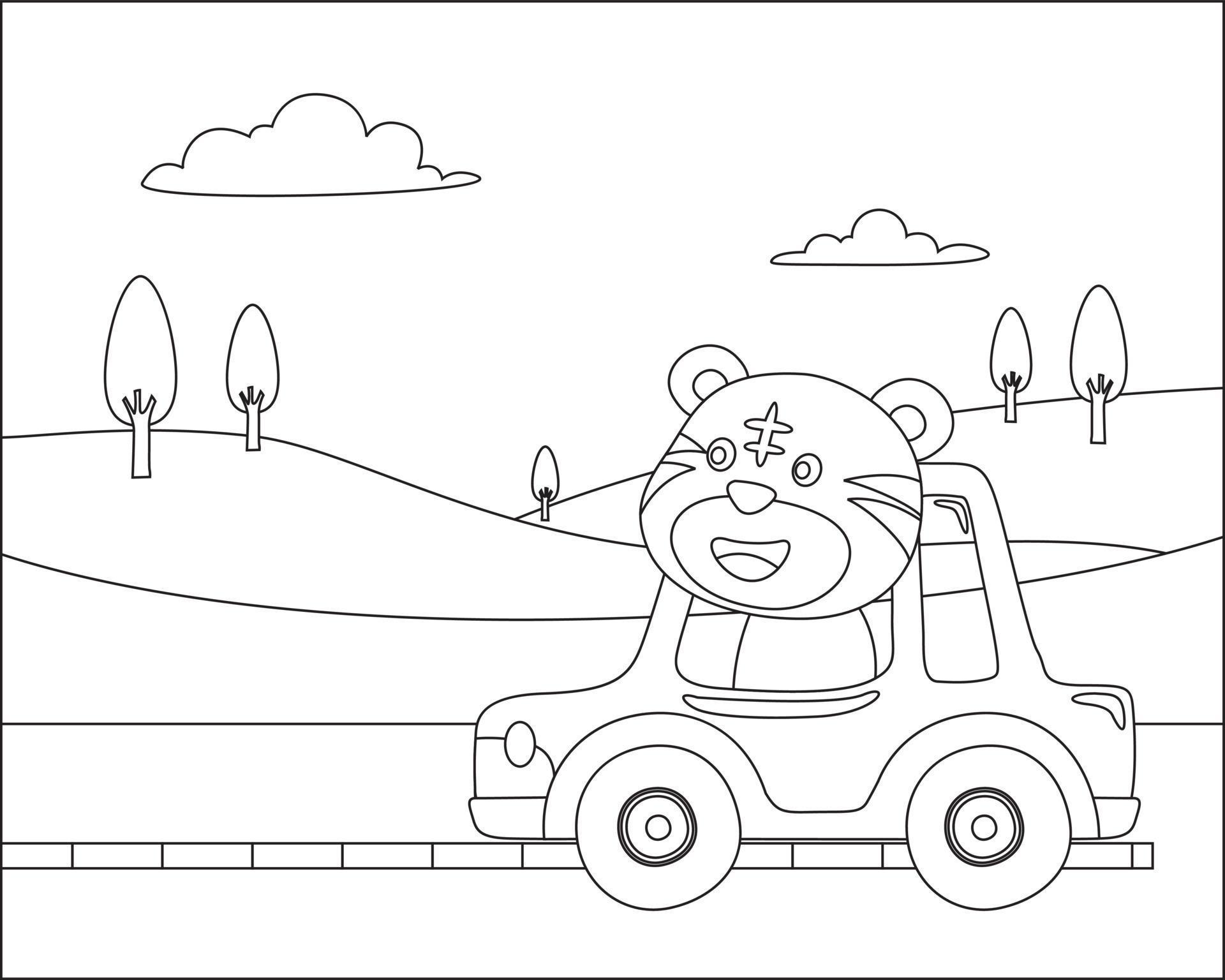 Desenhos para colorir de animais andando de carro para crianças