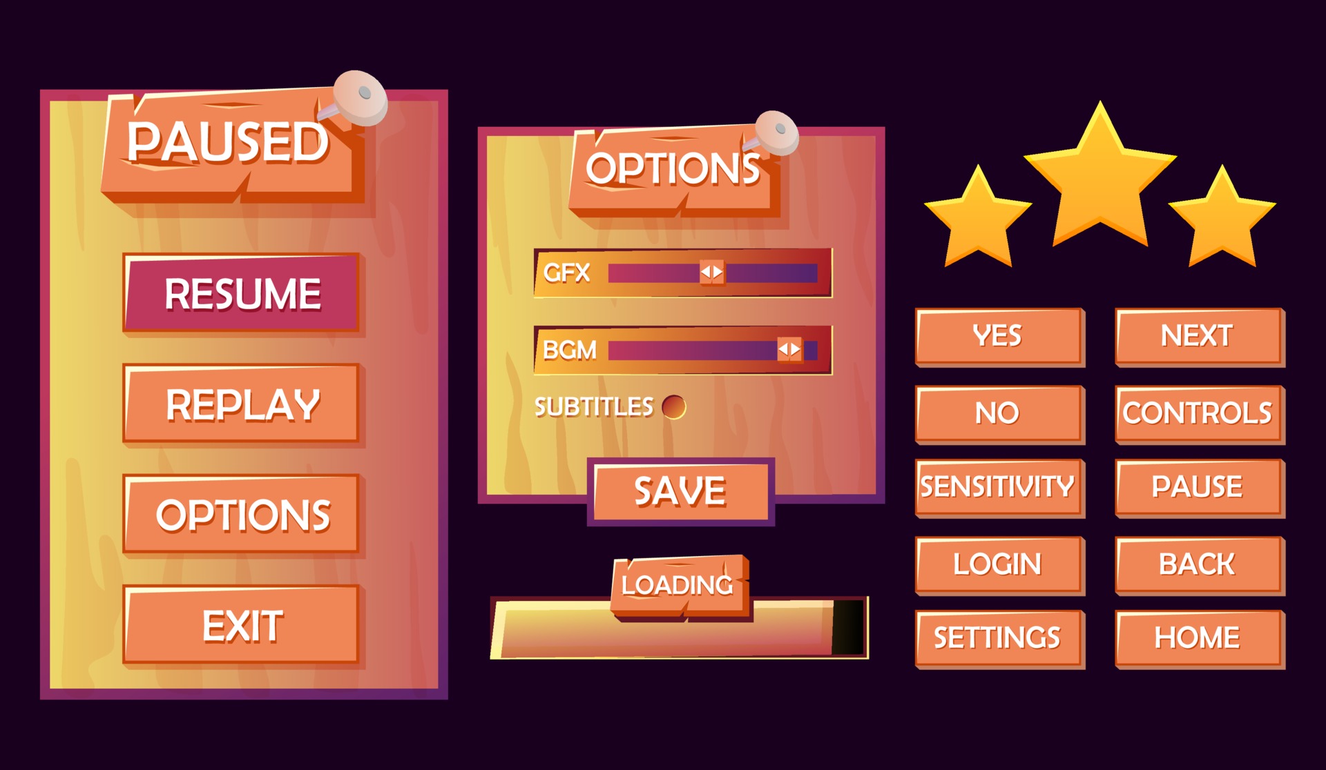 Kit de gui do modelo de jogo de botão de menu. botão interface