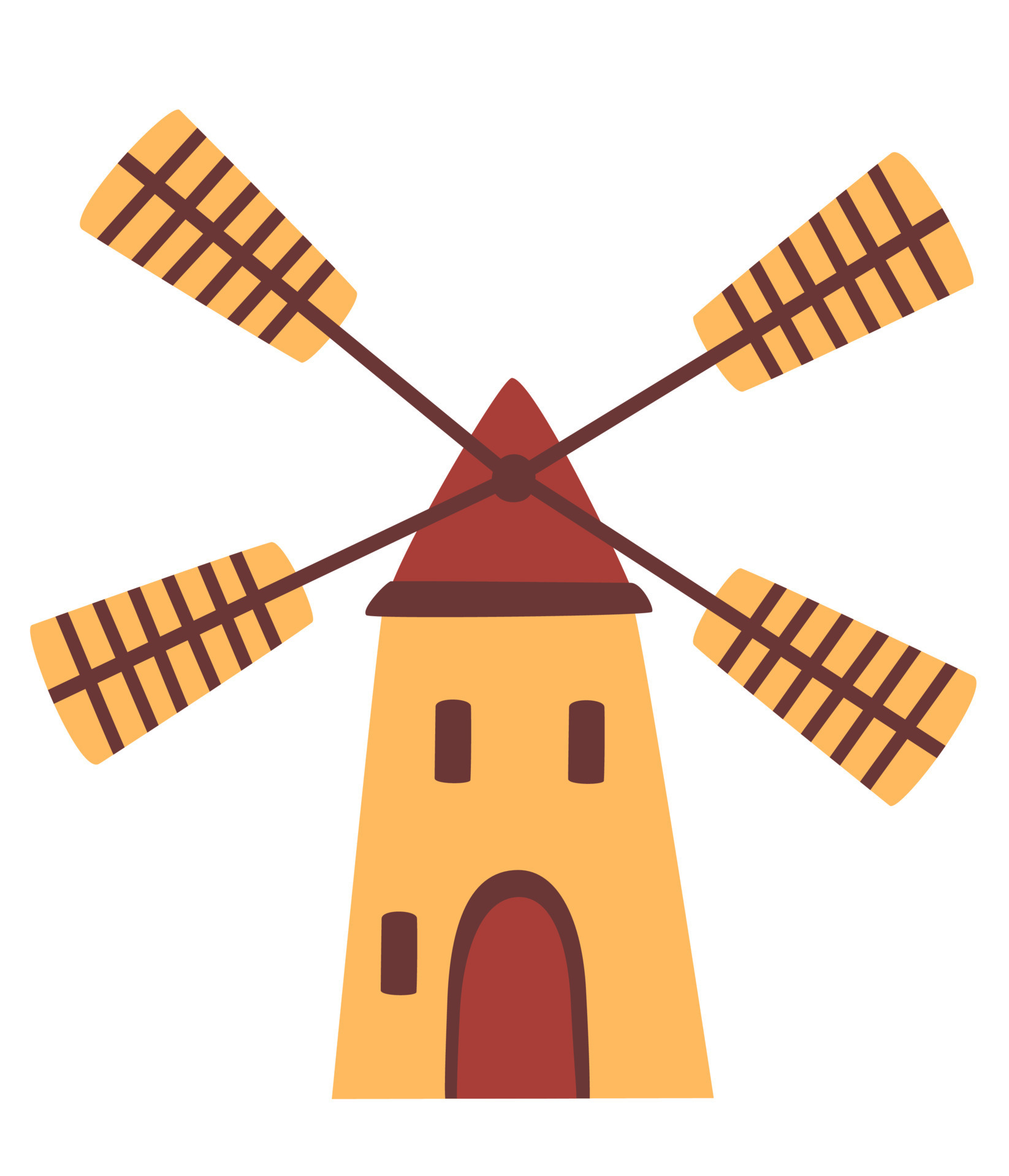 Moinho de vento, ilustração gravada do esboço desenhado do moinho