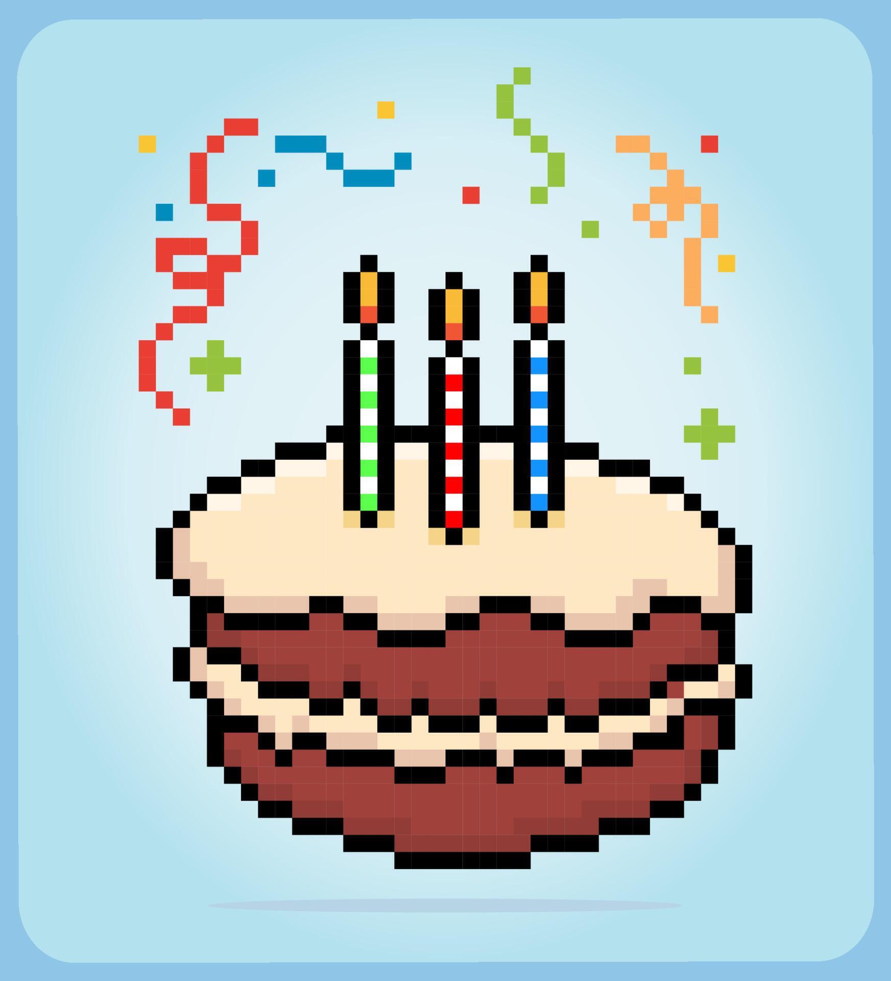 Bolo de aniversário de pixel art. item de jogo de bits