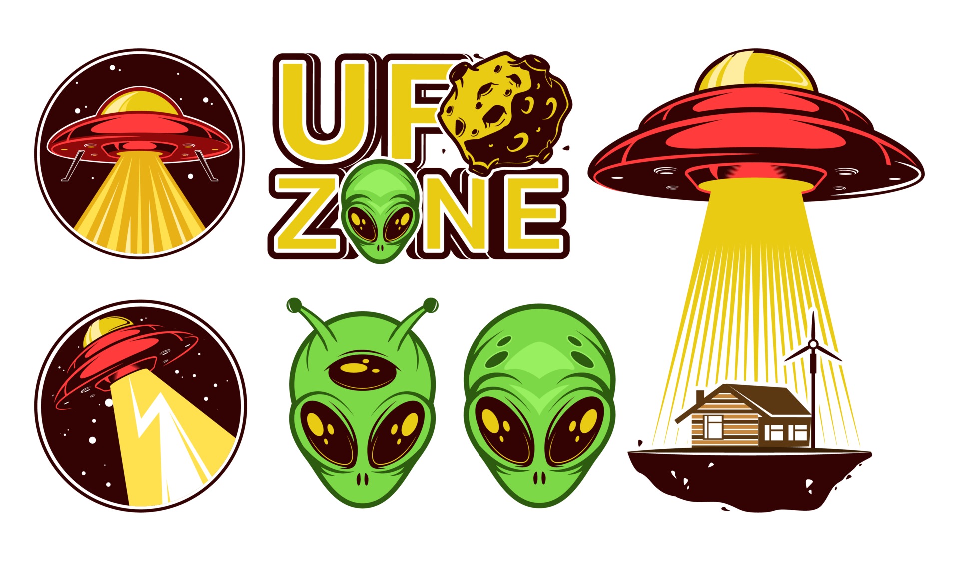 conjunto de logotipo de grandes alienígenas. dia ufo. emblemas